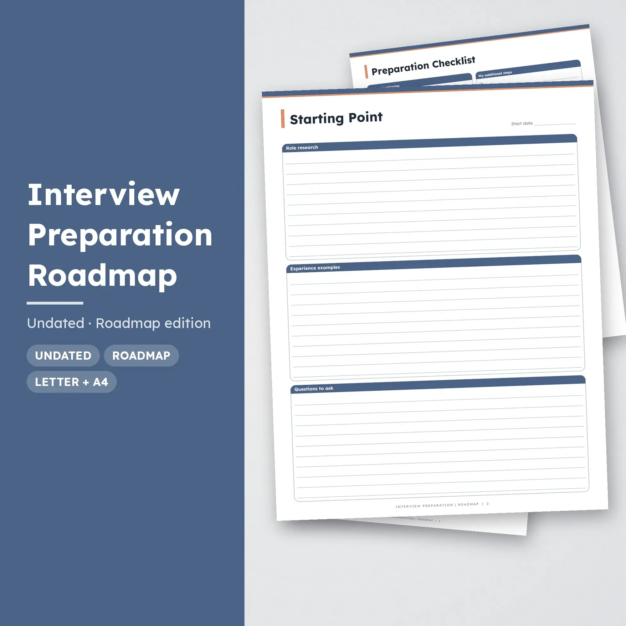 Interview Preparation Roadmap Planner PDF - Slate Blue preview