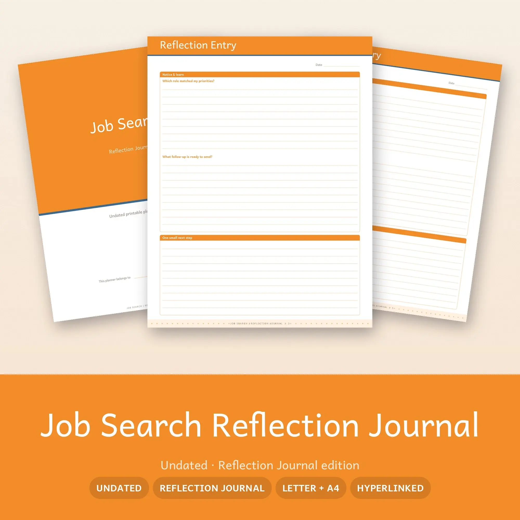 Job Search Reflection Journal Planner PDF - Tangerine preview