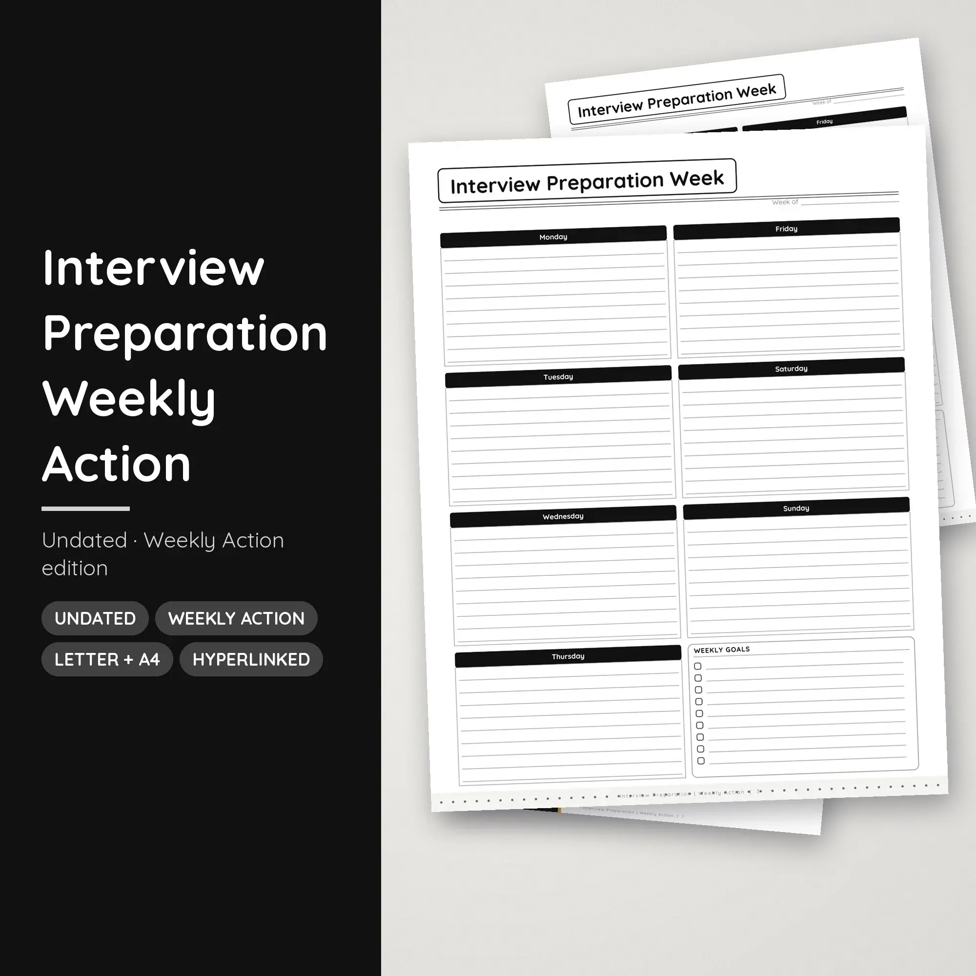 Interview Preparation Weekly Action Planner PDF - Ink Black preview