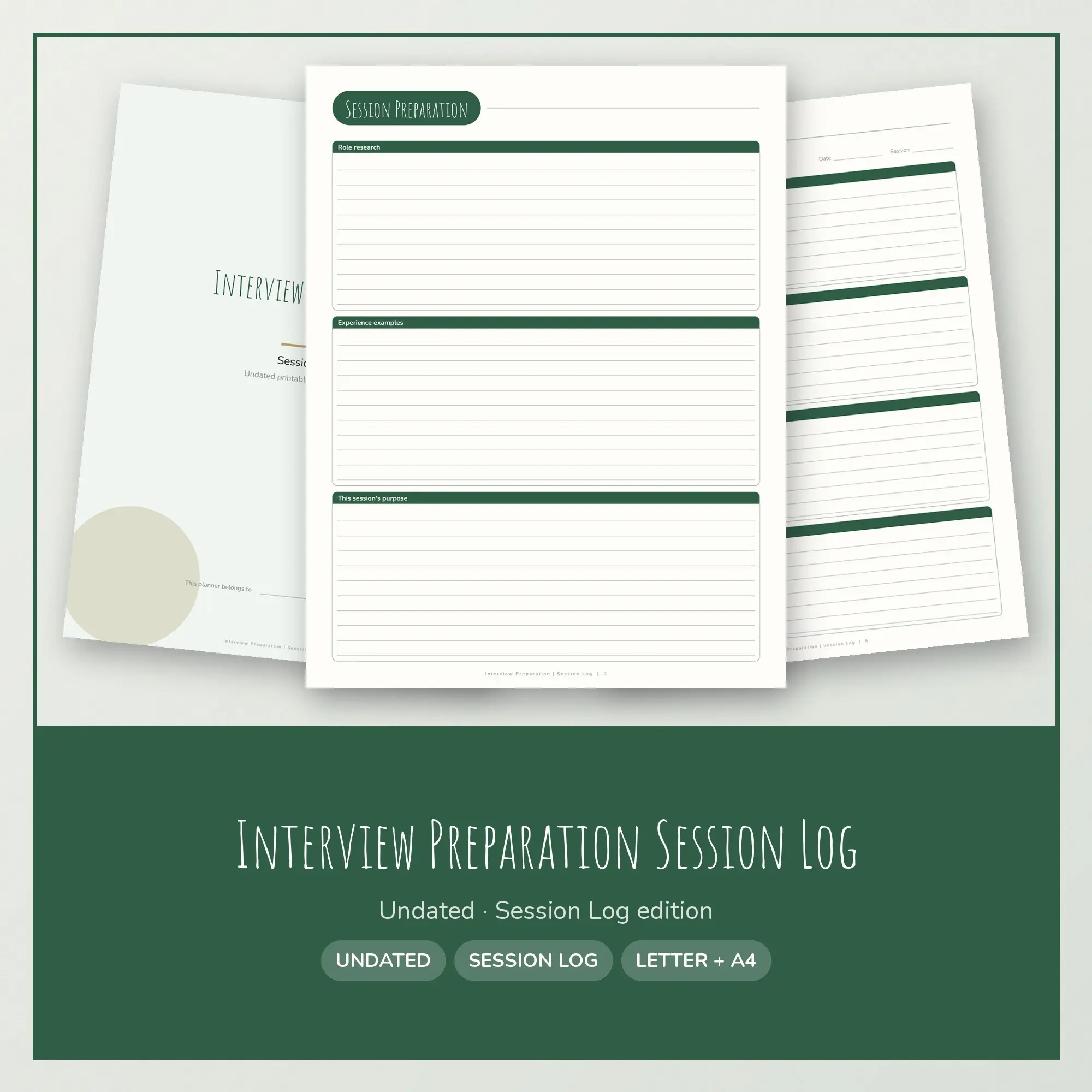 Interview Preparation Session Log Planner PDF - Forest preview