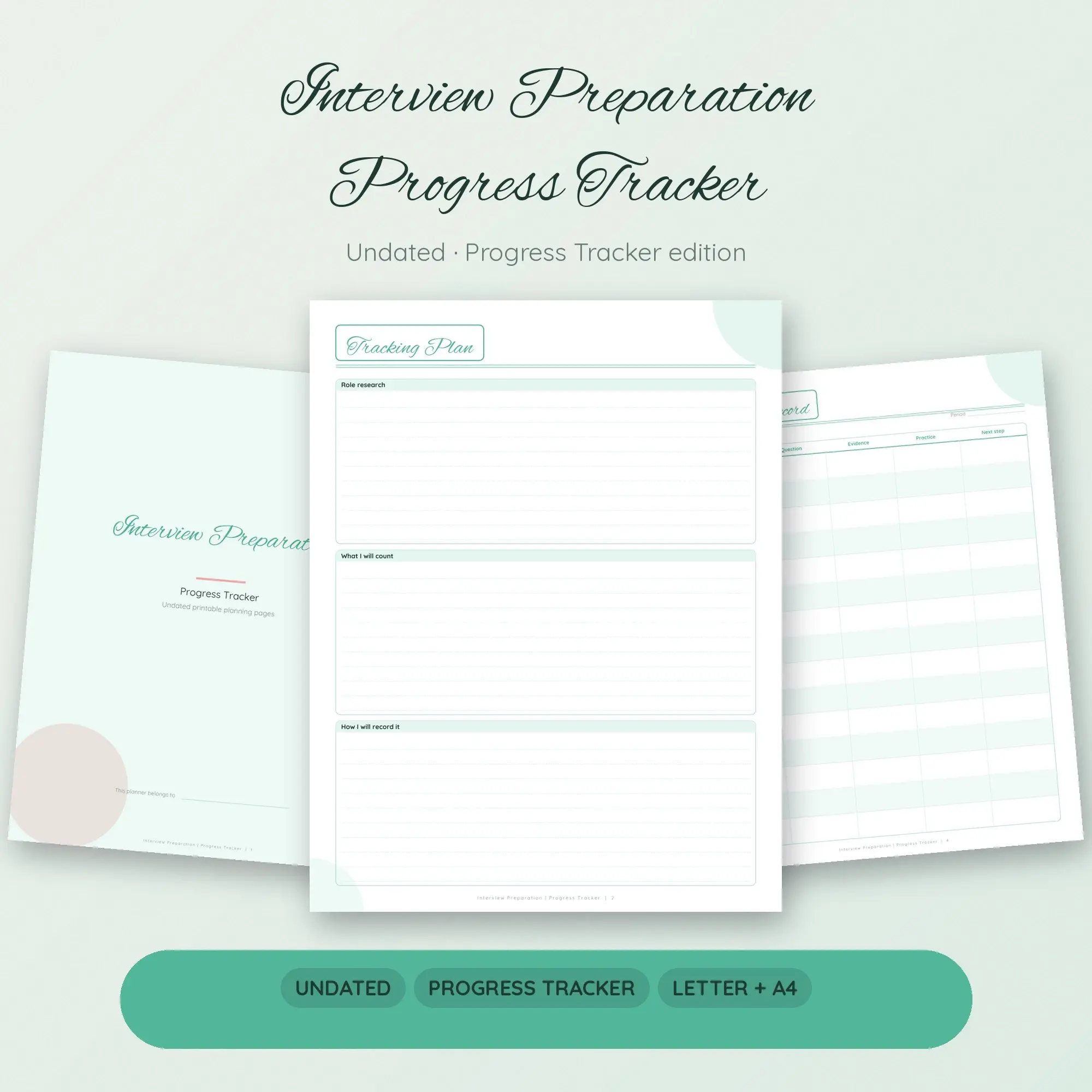 Interview Preparation Progress Tracker Planner PDF - Mint preview