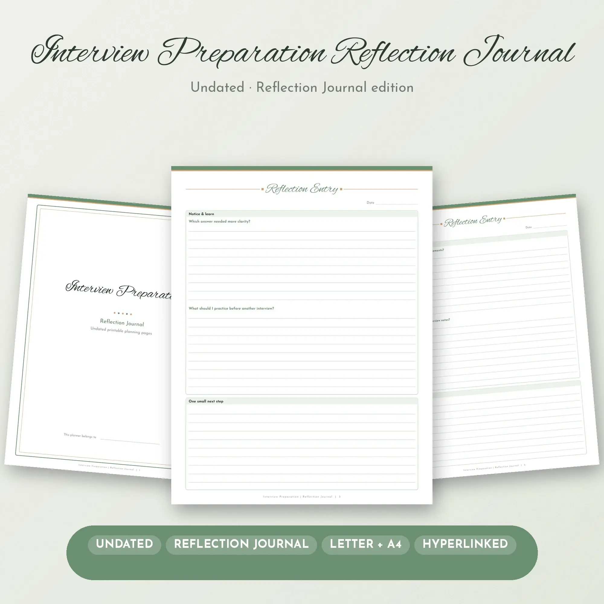 Interview Preparation Reflection Journal Planner PDF - Sage preview