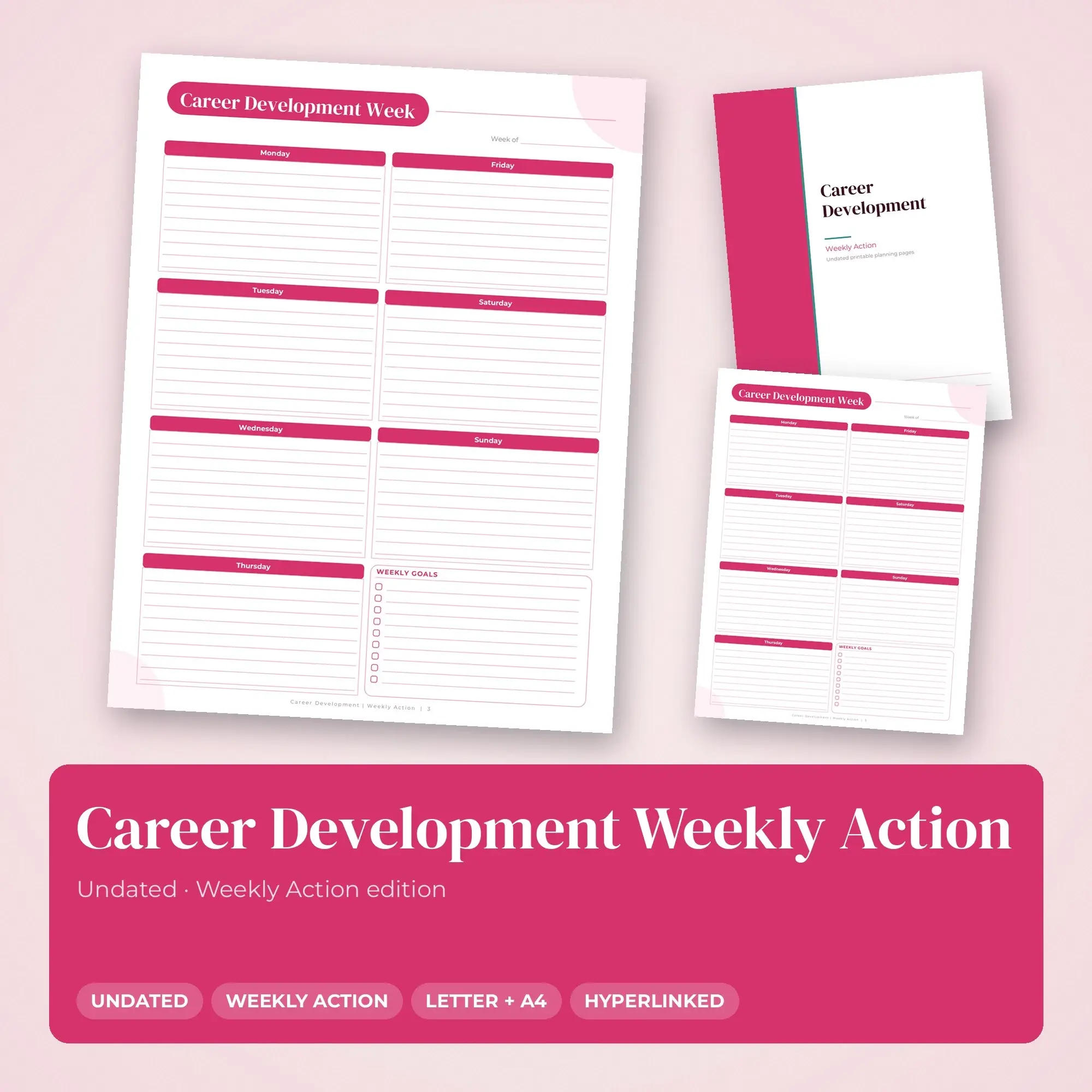 Career Development Weekly Action Planner PDF - Raspberry preview