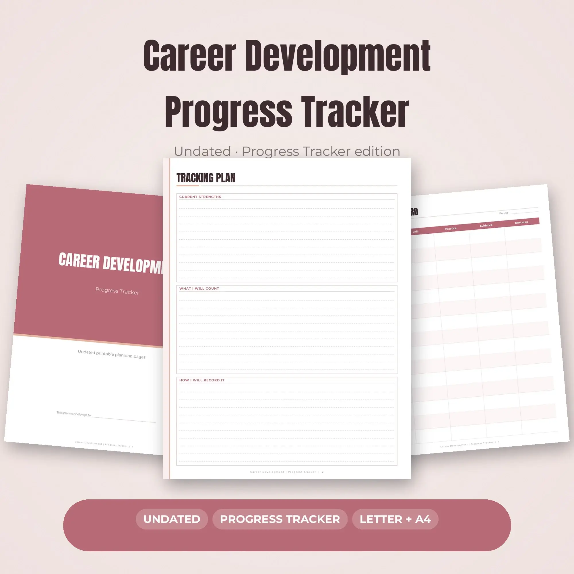 Career Development Progress Tracker Planner PDF - Dusty Rose preview