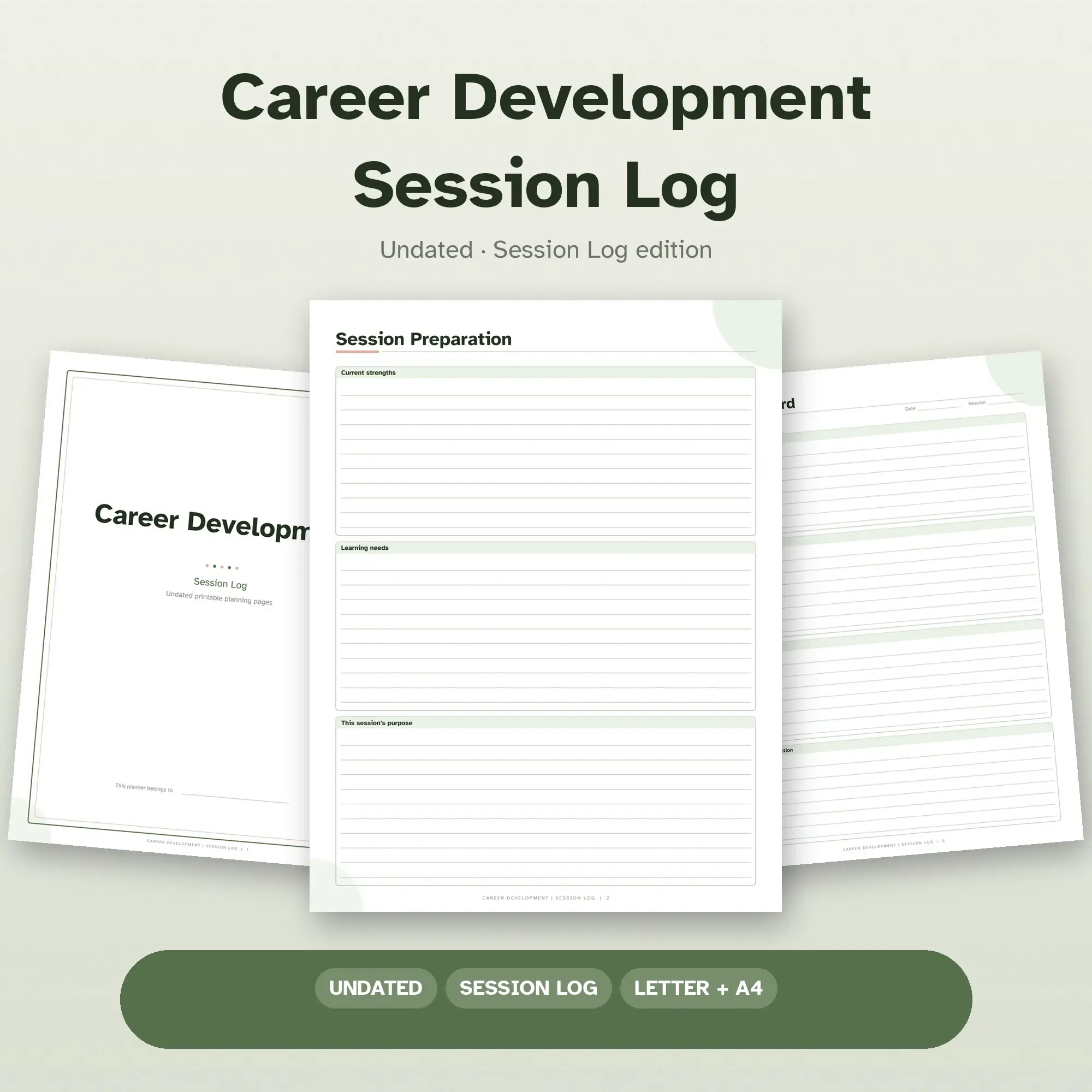 Career Development Session Log Planner PDF - Moss preview