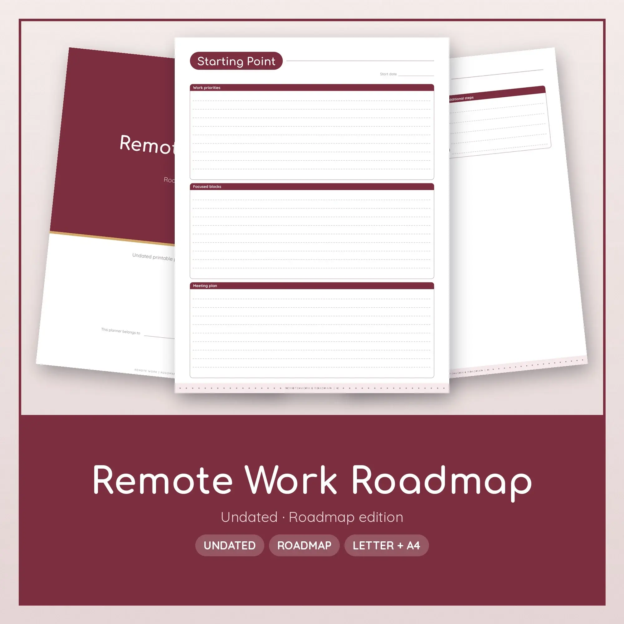 Remote Work Roadmap Planner PDF - Burgundy preview