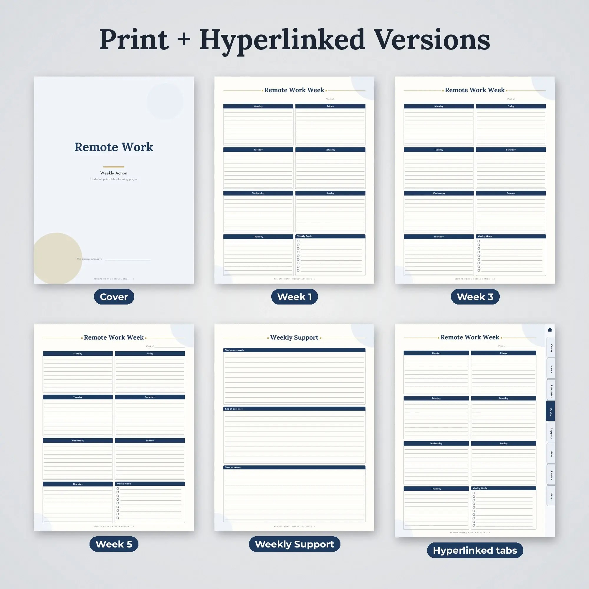 Remote Work Weekly Action Planner PDF - Navy, preview 2 of 2