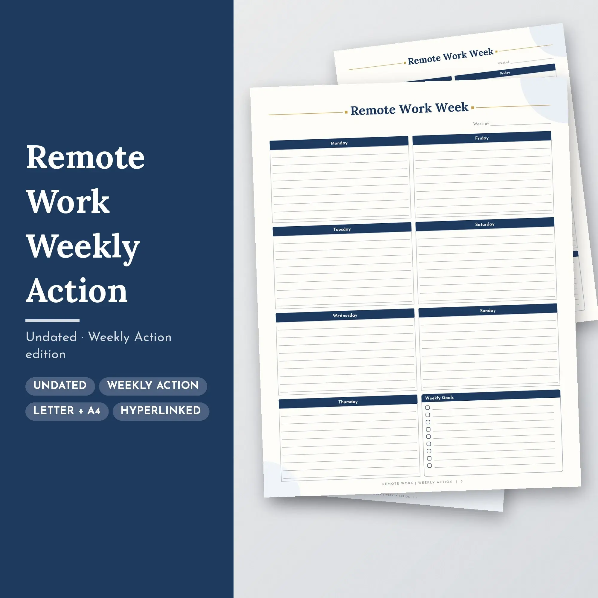 Remote Work Weekly Action Planner PDF - Navy preview