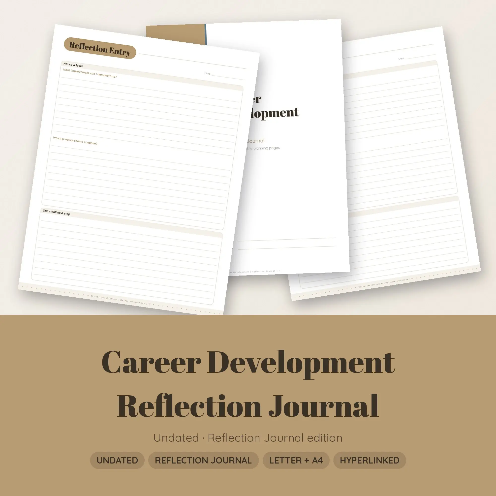 Career Development Reflection Journal Planner PDF - Sand preview