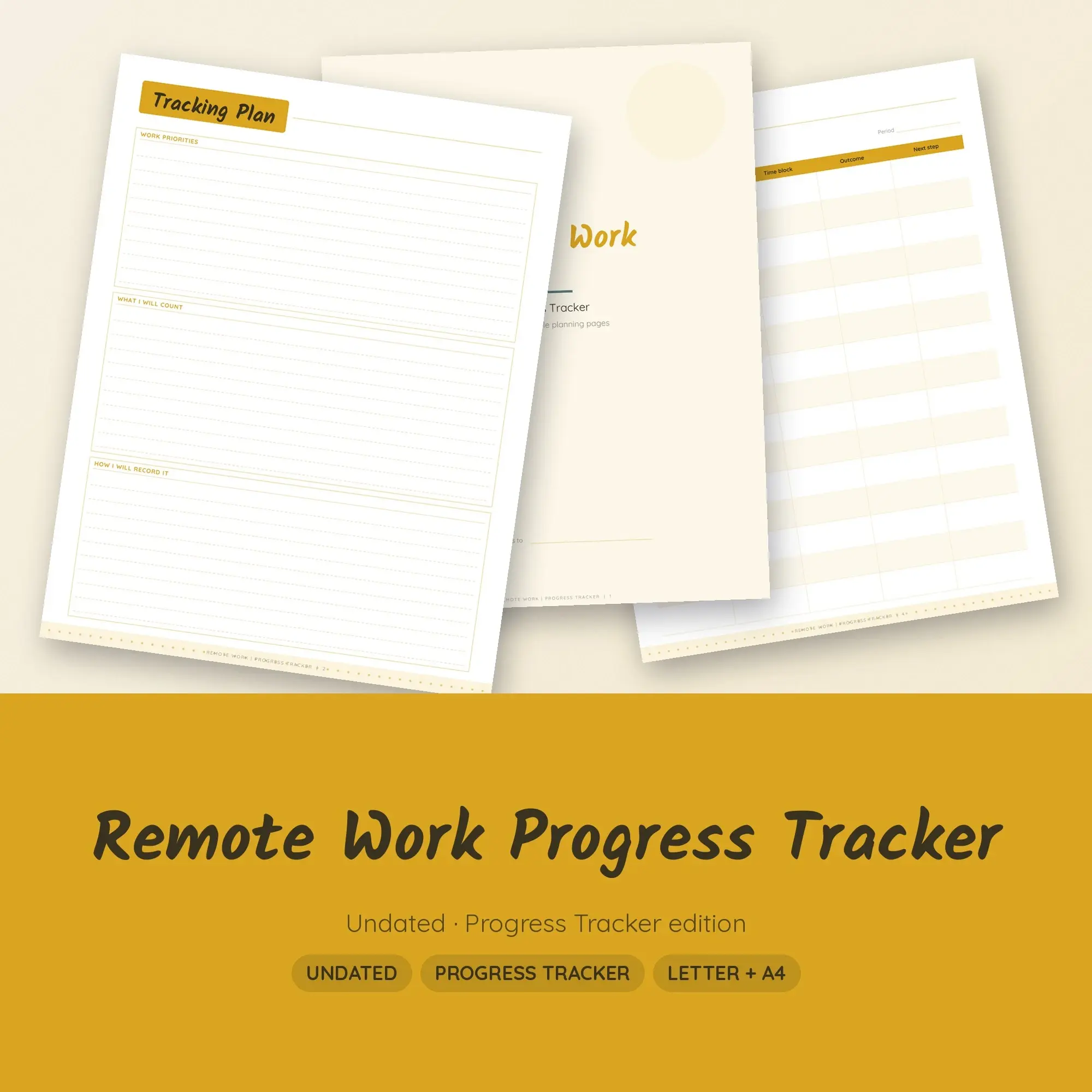 Remote Work Progress Tracker Planner PDF - Mustard preview