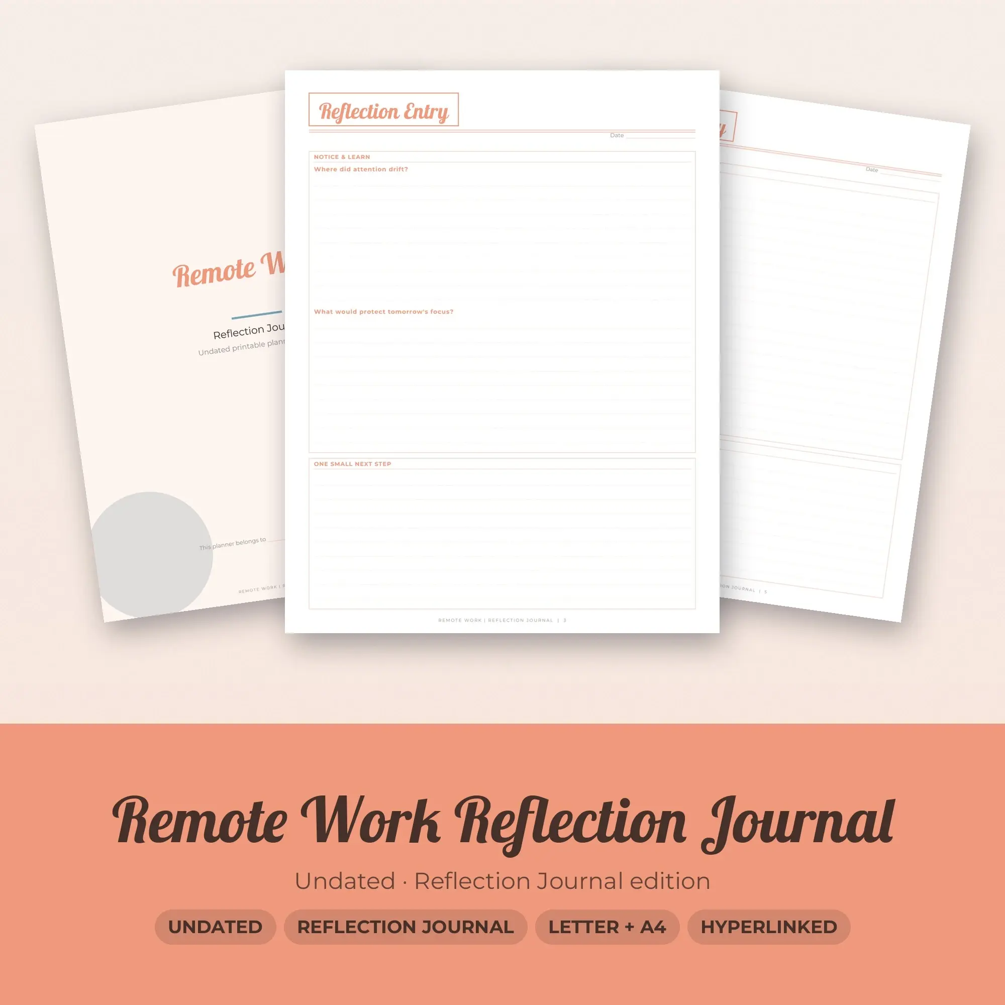 Remote Work Reflection Journal Planner PDF - Peach preview
