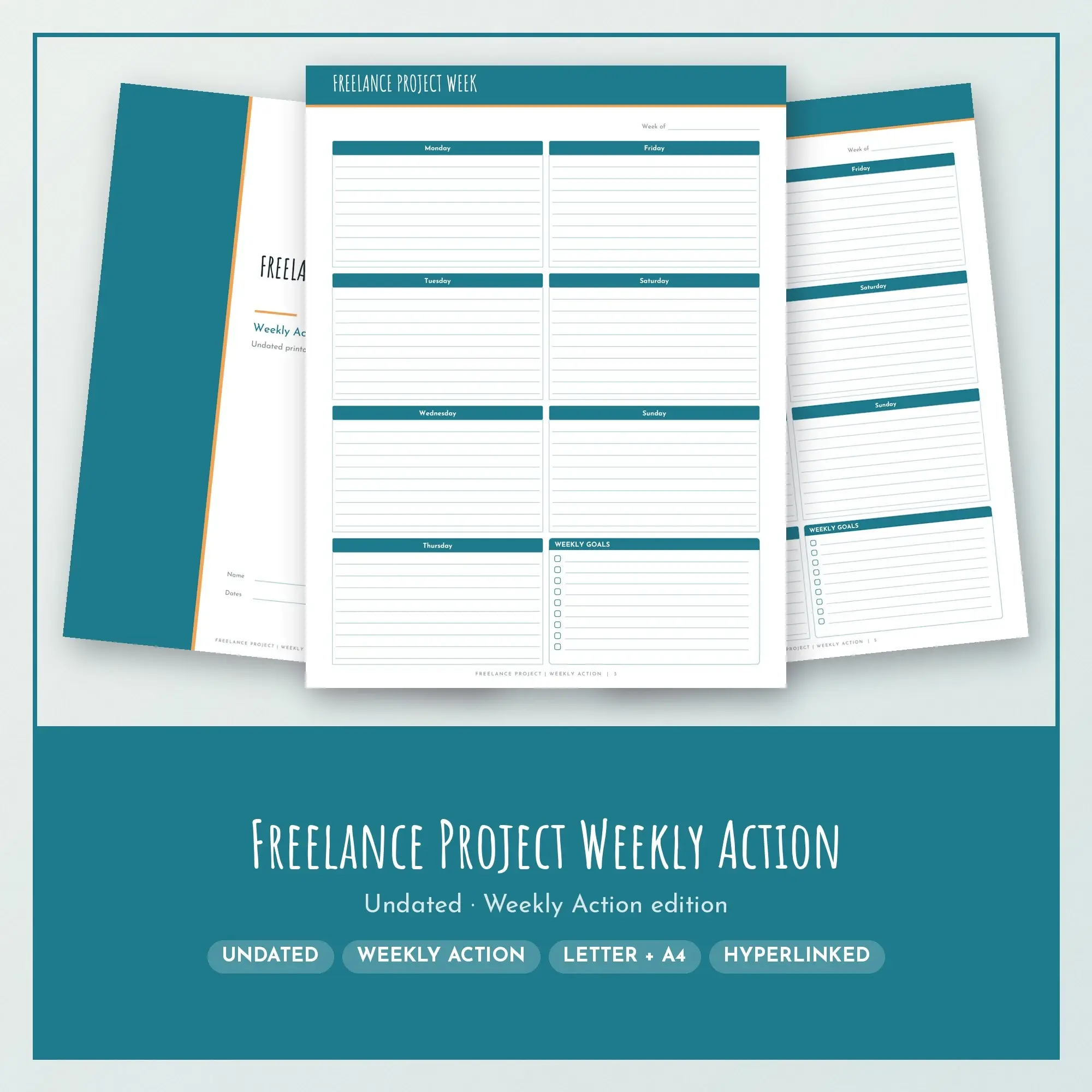 Freelance Project Weekly Action Planner PDF - Ocean Teal preview