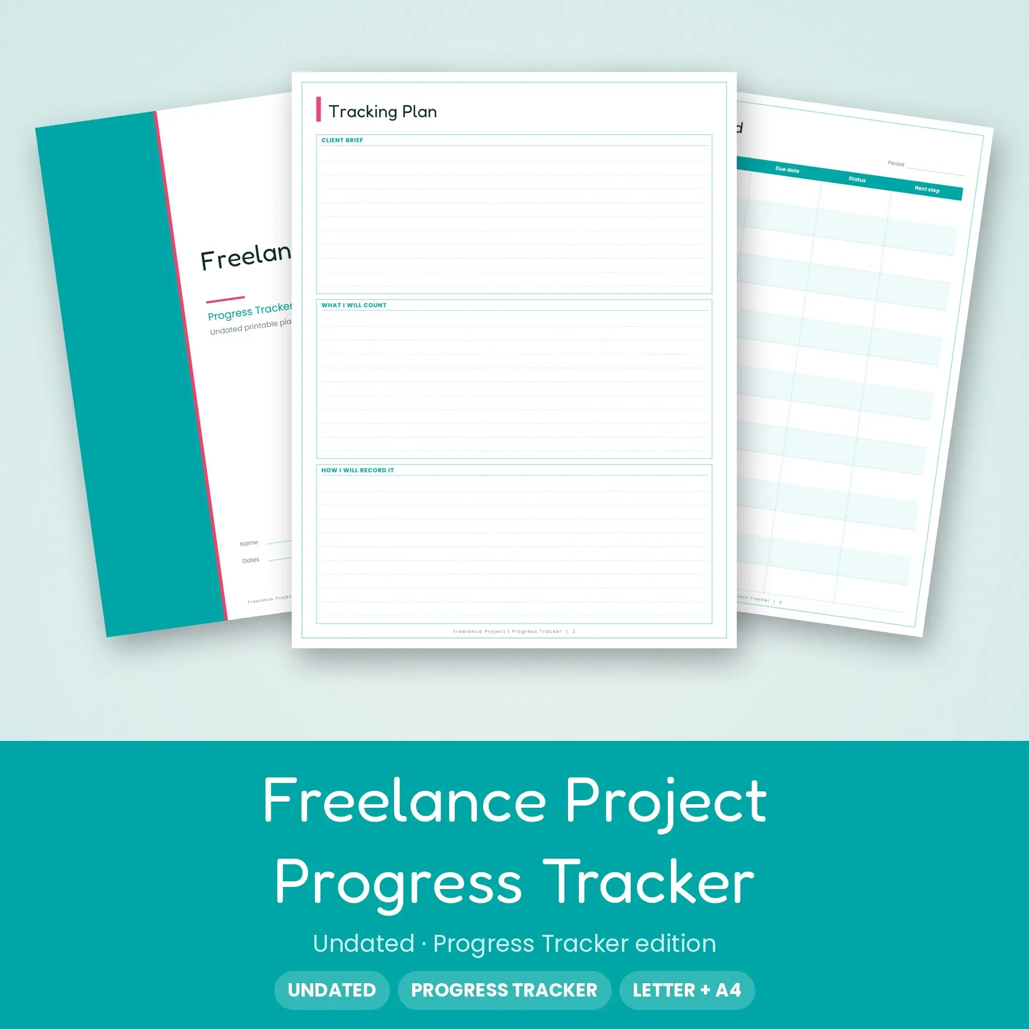 Freelance Project Progress Tracker Planner PDF - Aqua preview