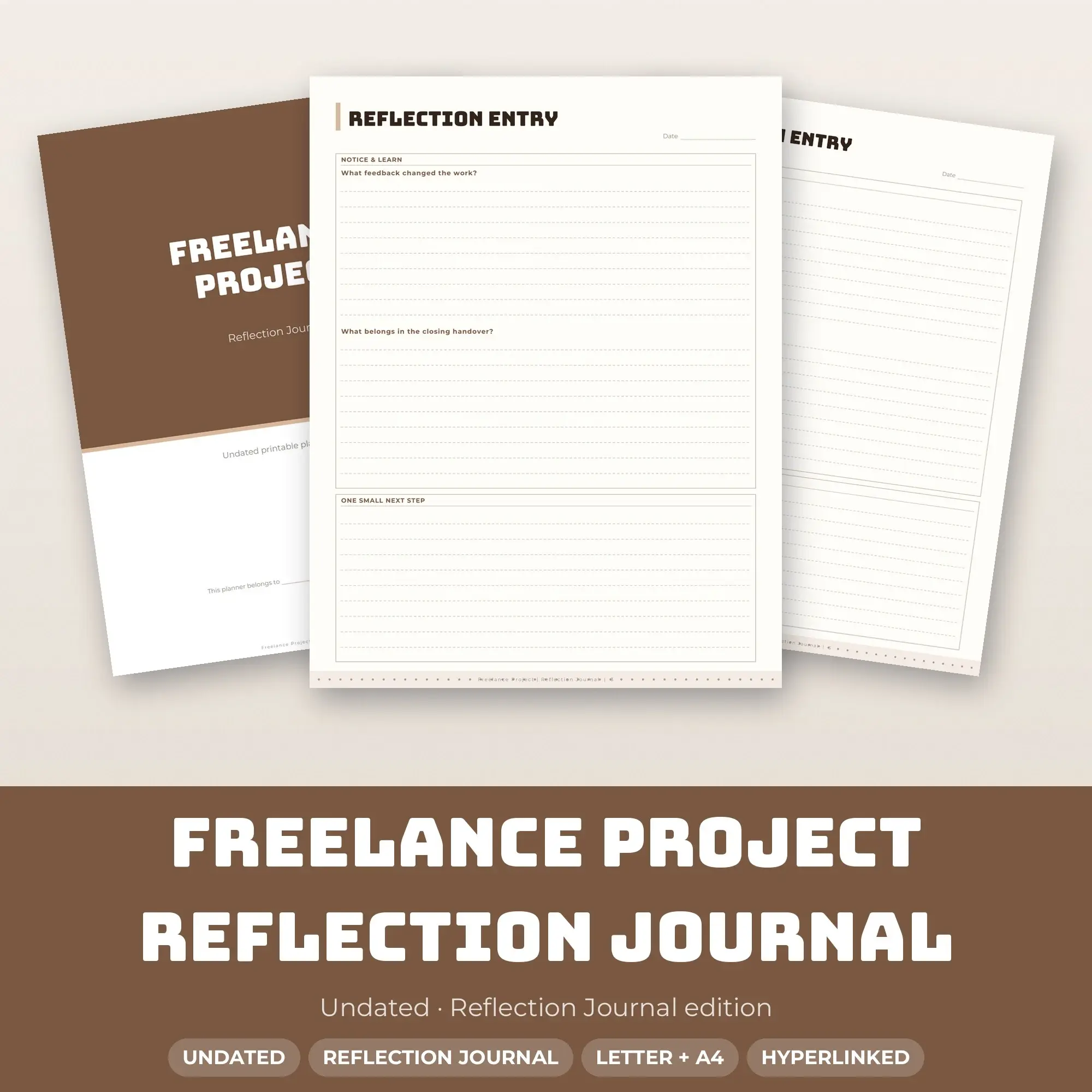 Freelance Project Reflection Journal Planner PDF - Cocoa preview