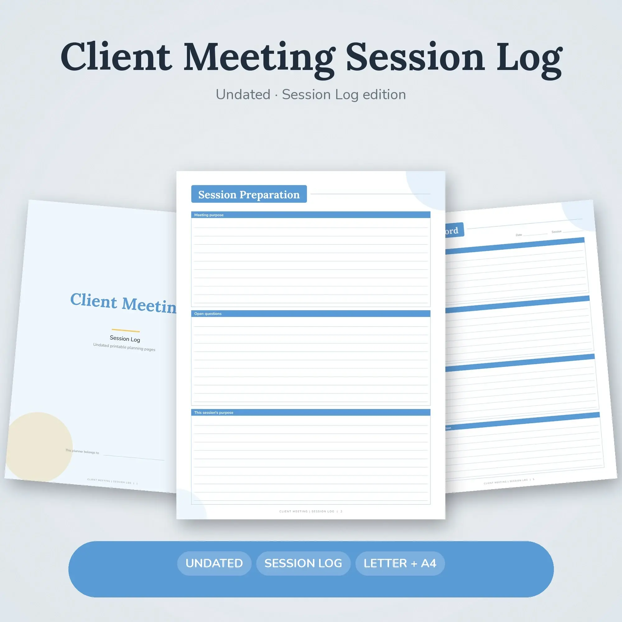 Client Meeting Session Log Planner PDF - Sky Blue preview