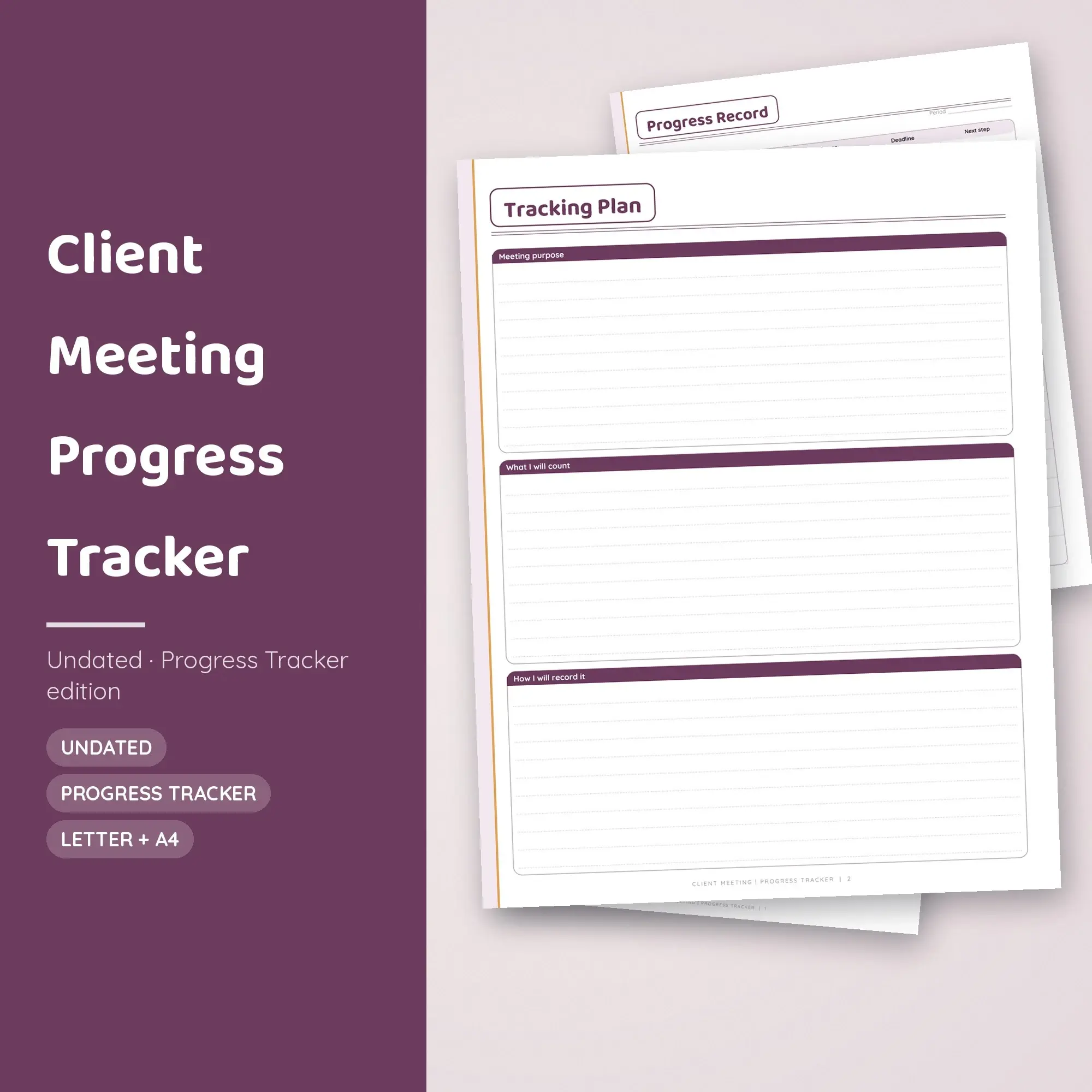 Client Meeting Progress Tracker Planner PDF - Plum preview