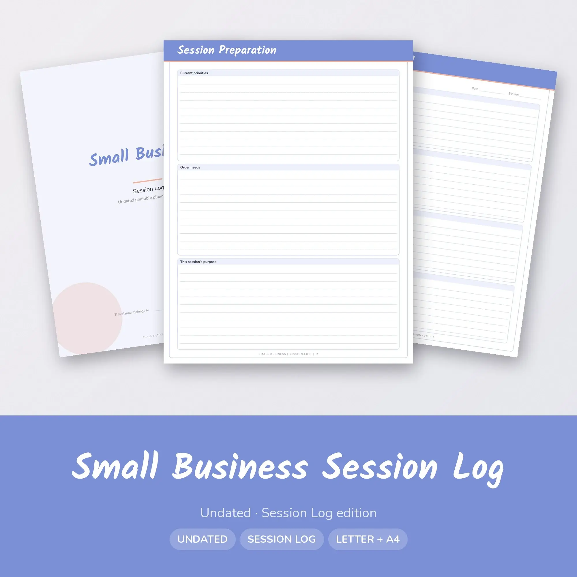 Small Business Session Log Planner PDF - Periwinkle preview