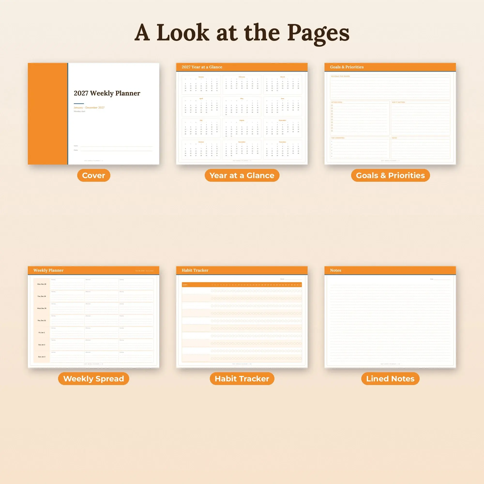 2027 Weekly Planner Printable, Classic Tangerine PDF, preview 2 of 2