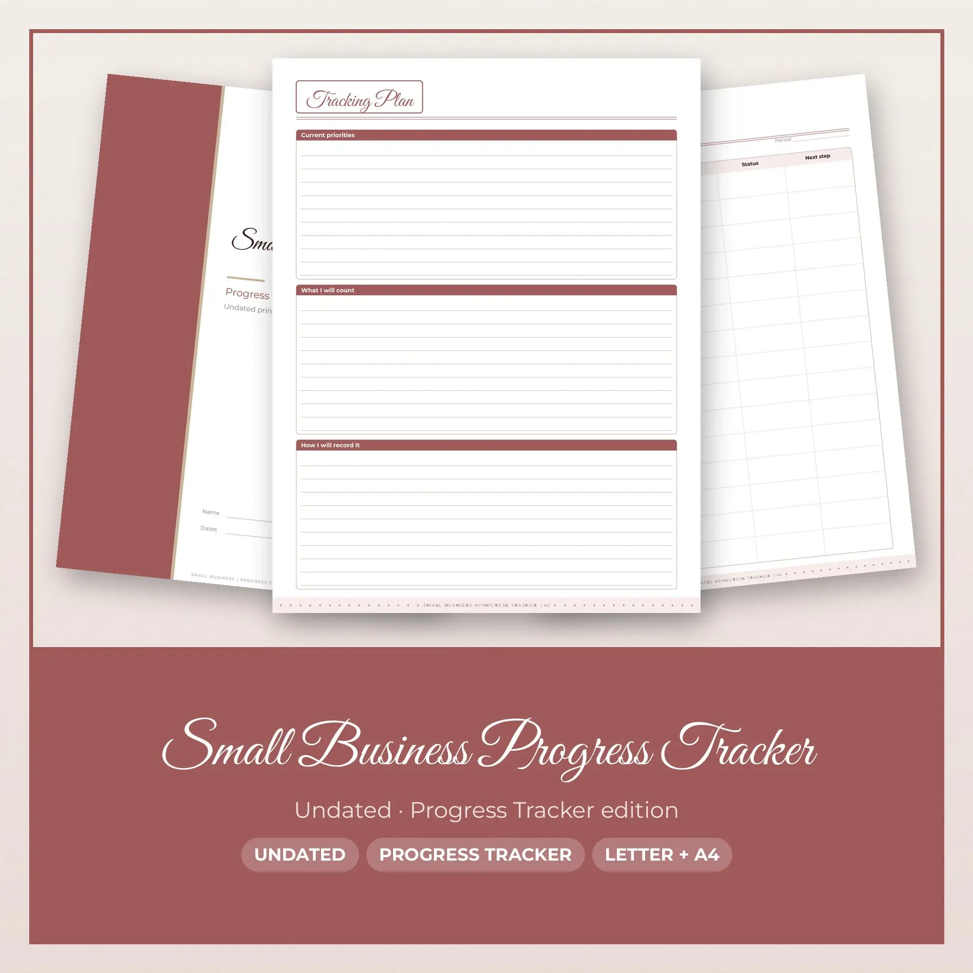 Small Business Progress Tracker Planner PDF - Rosewood preview