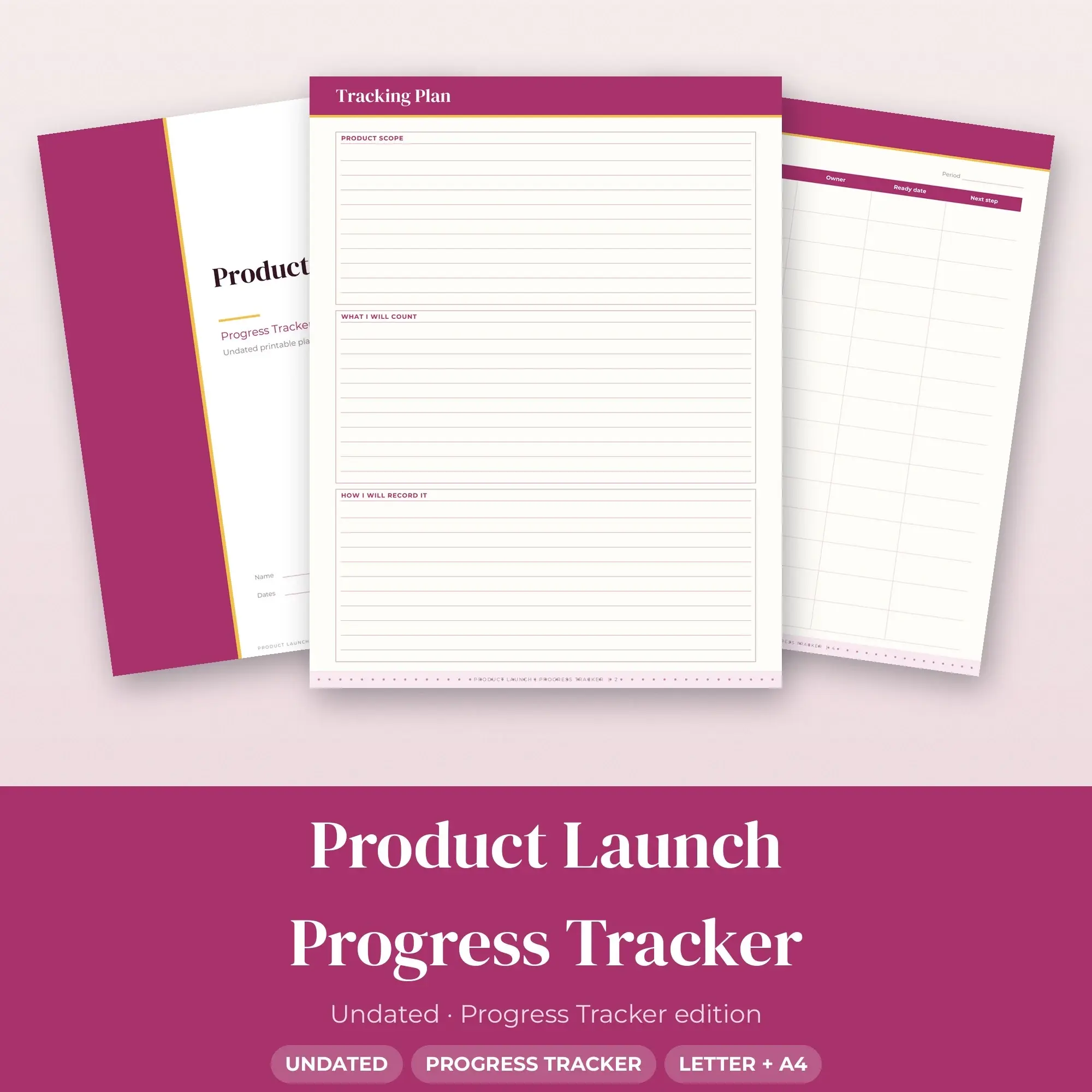 Product Launch Progress Tracker Planner PDF - Berry preview