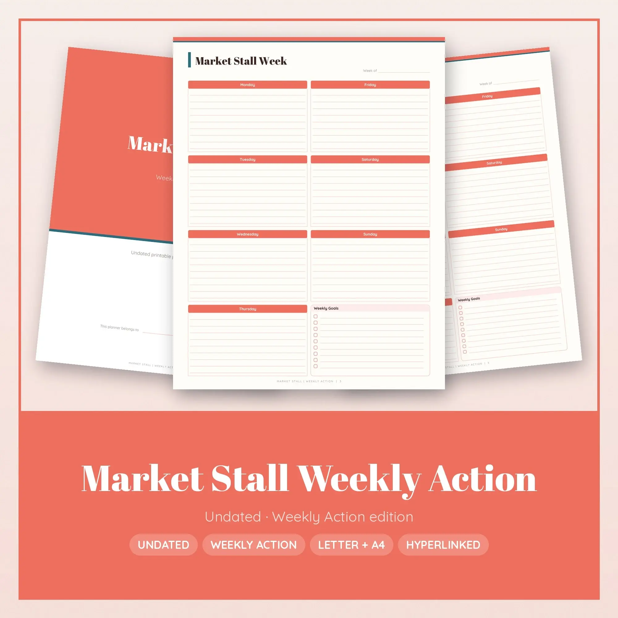 Market Stall Weekly Action Planner PDF - Coral preview