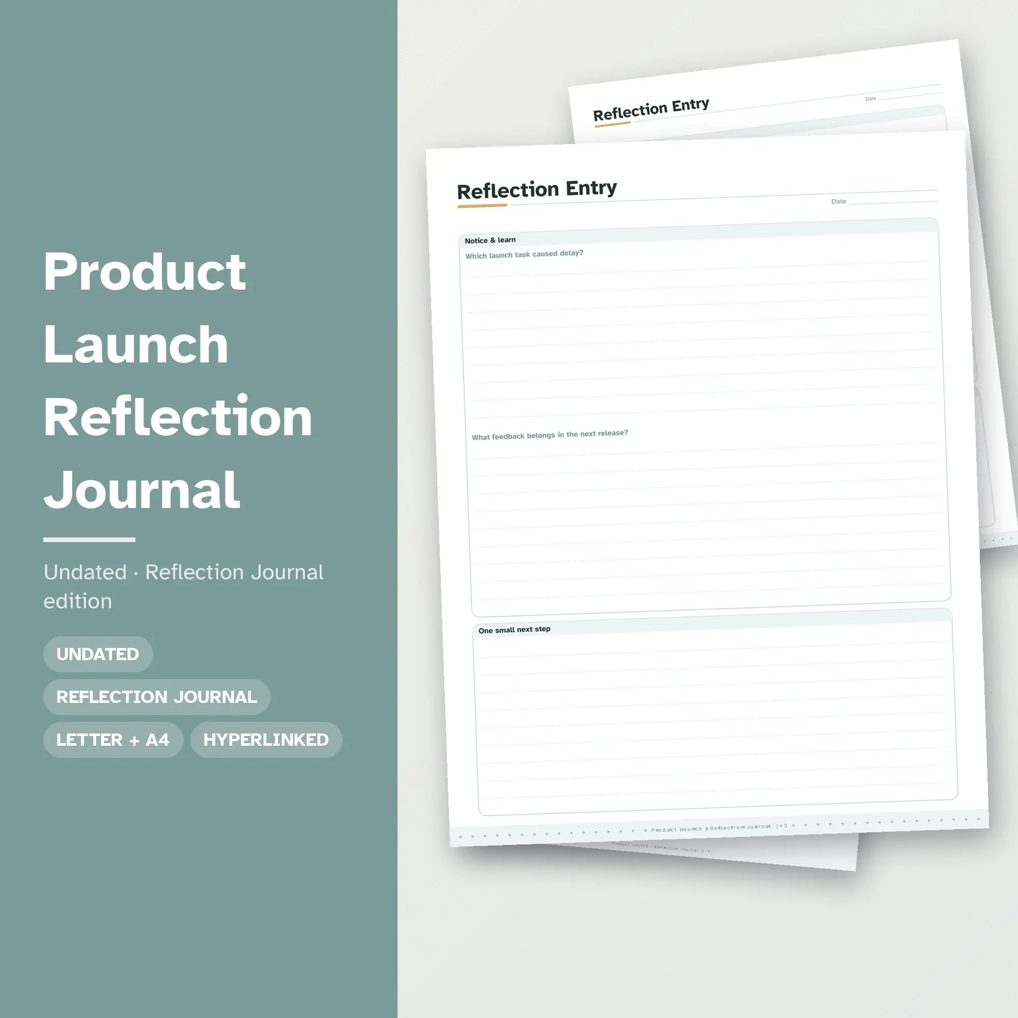 Product Launch Reflection Journal Planner PDF - Seafoam preview