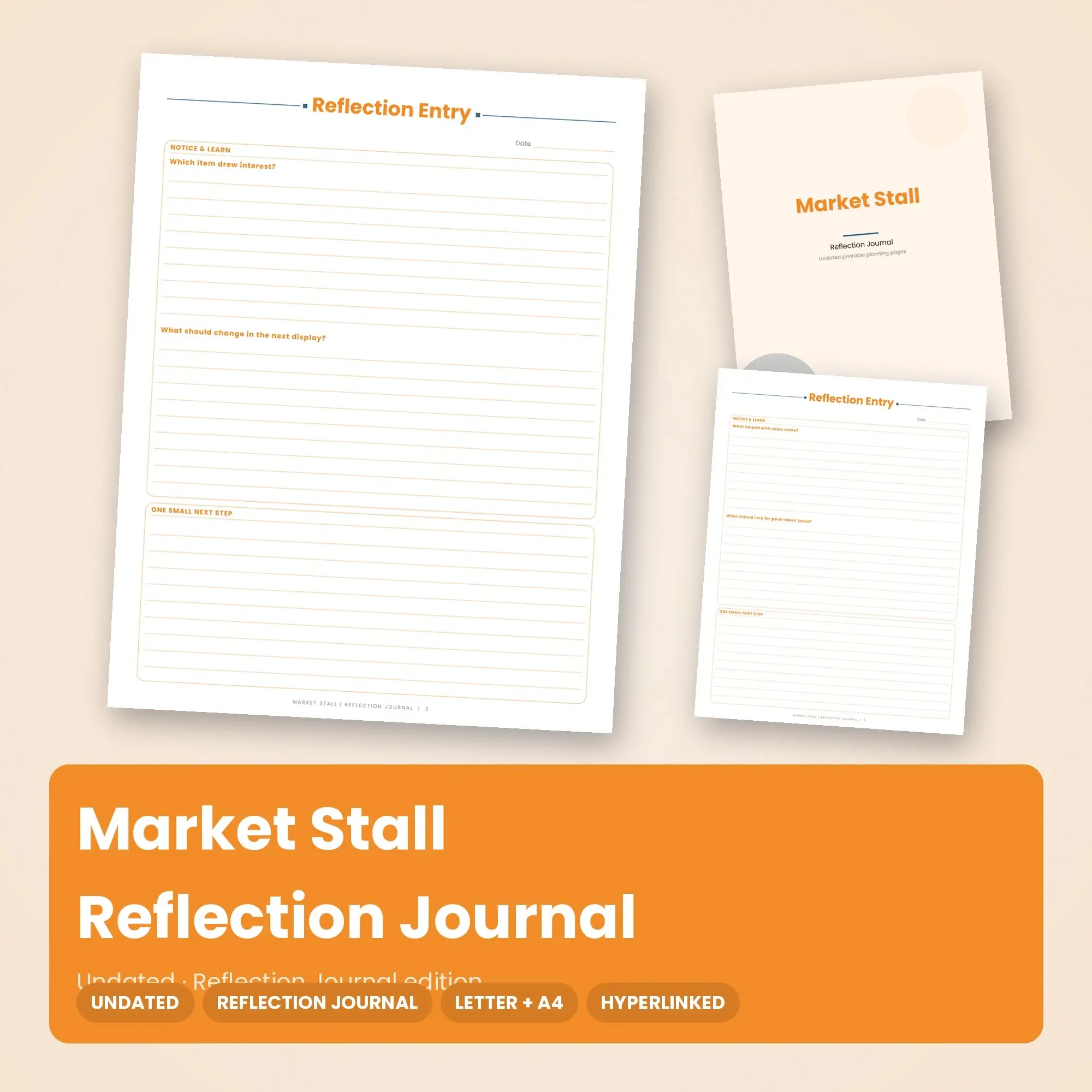 Market Stall Reflection Journal Planner PDF - Tangerine preview