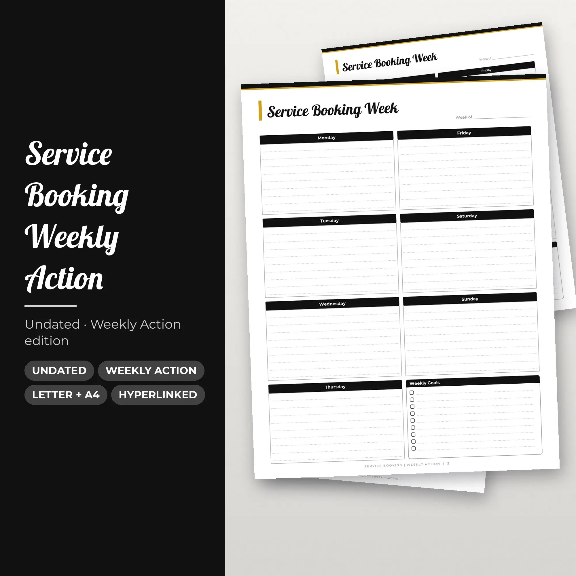 Service Booking Weekly Action Planner PDF - Ink Black preview