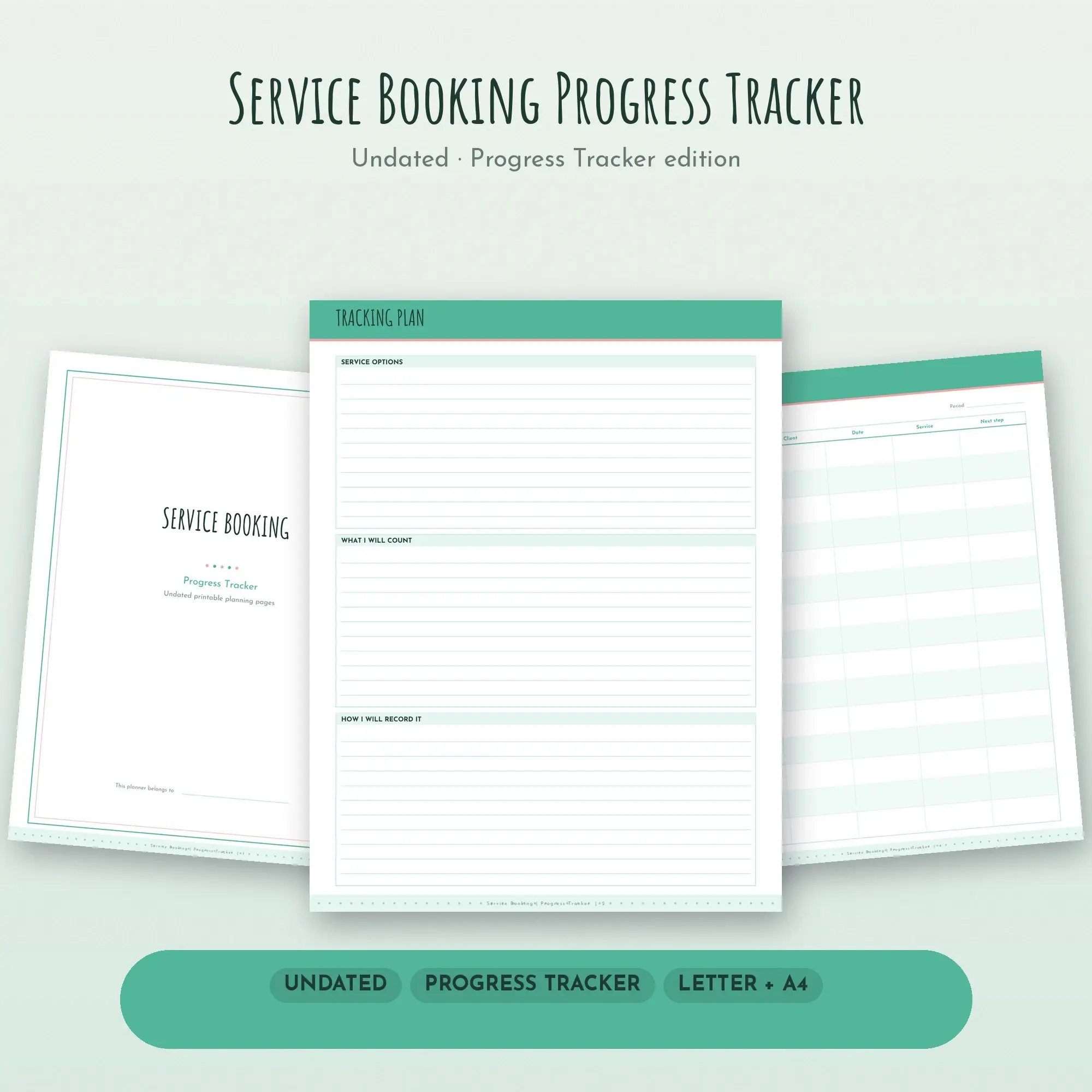 Service Booking Progress Tracker Planner PDF - Mint preview