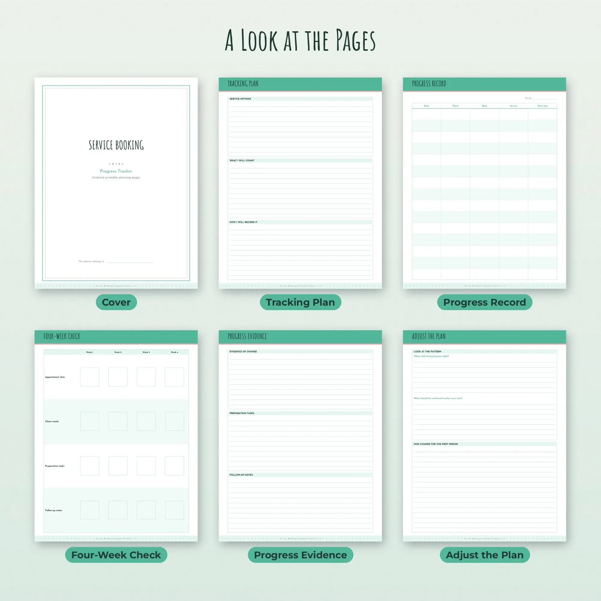 Service Booking Progress Tracker Planner PDF - Mint, preview 2 of 2