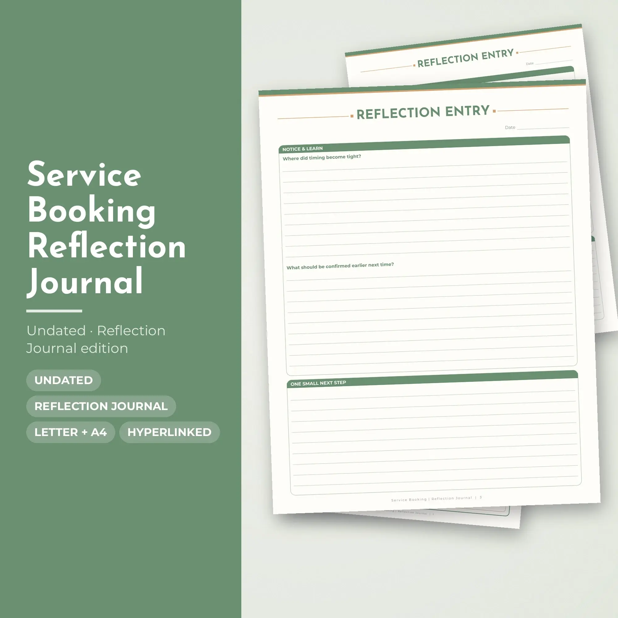 Service Booking Reflection Journal Planner PDF - Sage preview