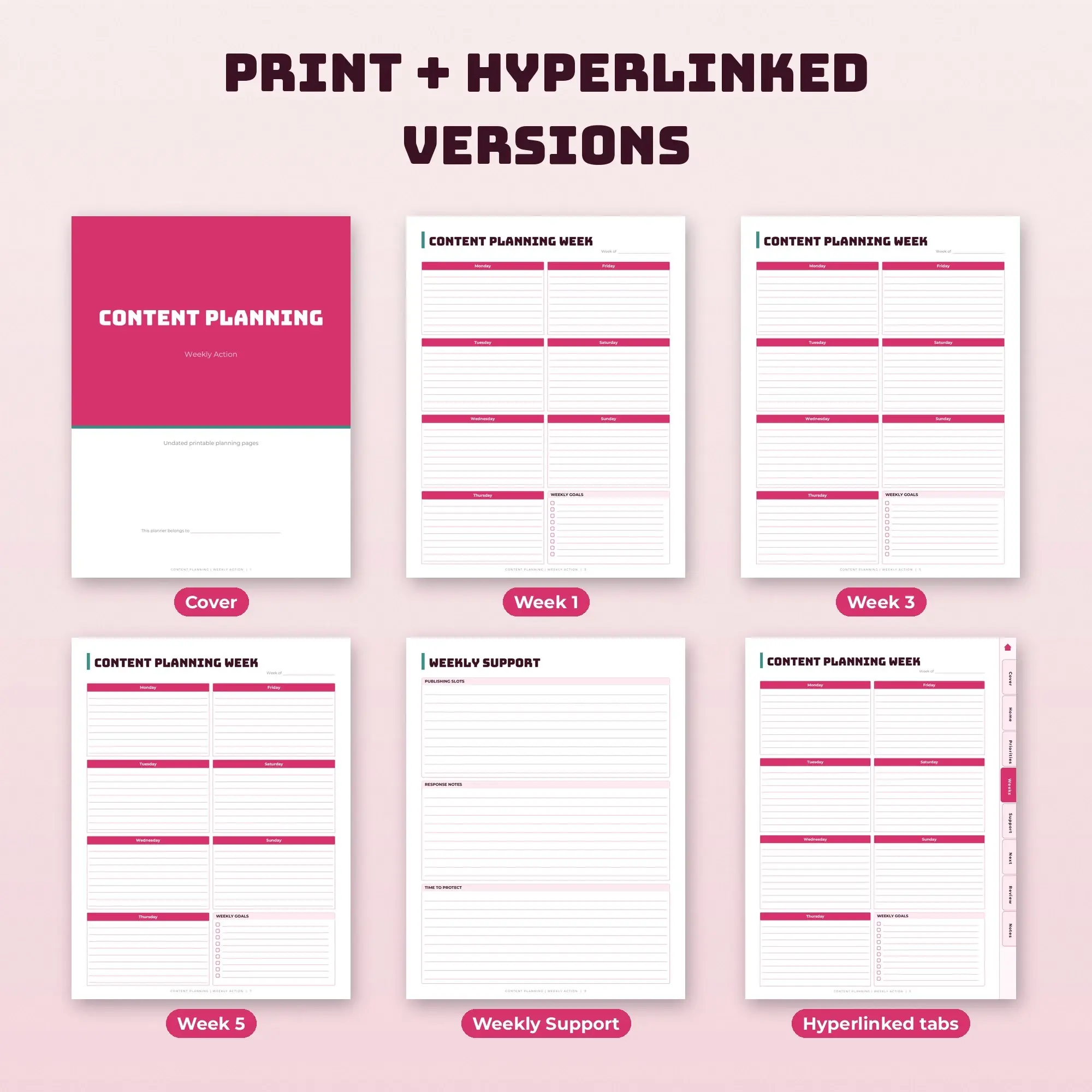 Content Planning Weekly Action Planner PDF - Raspberry, preview 2 of 2