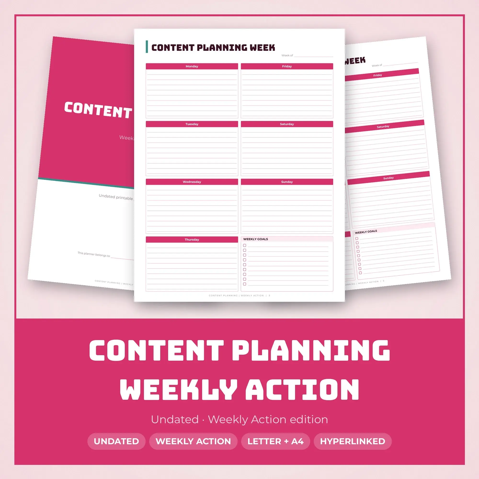 Content Planning Weekly Action Planner PDF - Raspberry, preview 1 of 2