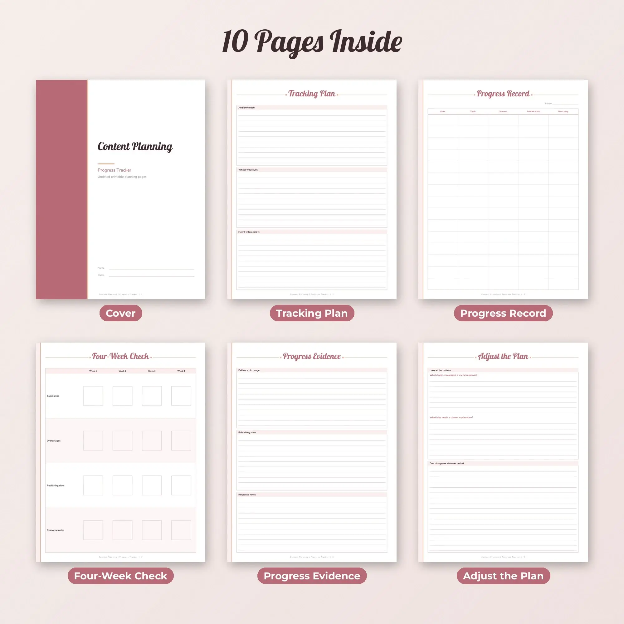 Content Planning Progress Tracker Planner PDF - Dusty Rose, preview 2 of 2