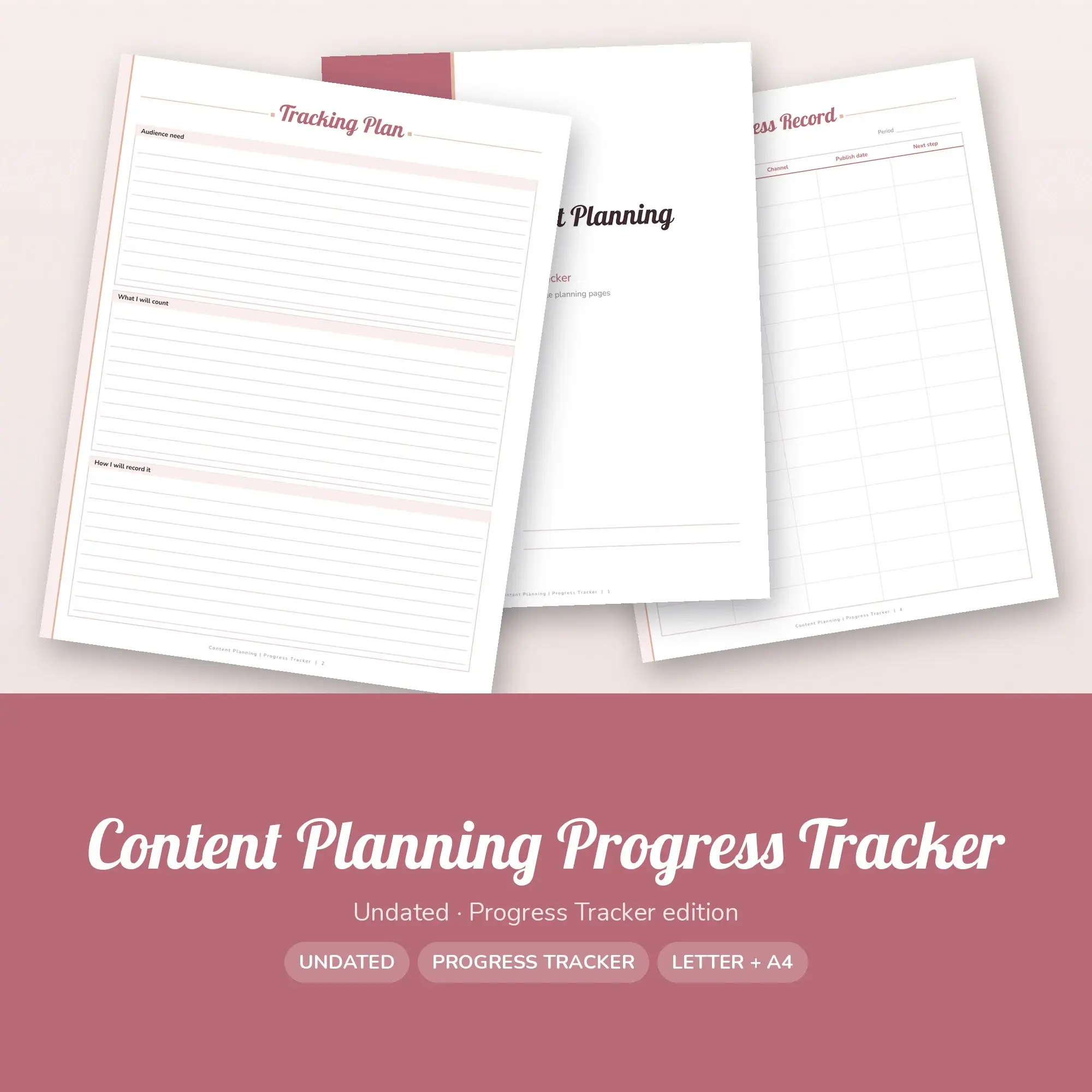 Content Planning Progress Tracker Planner PDF - Dusty Rose preview