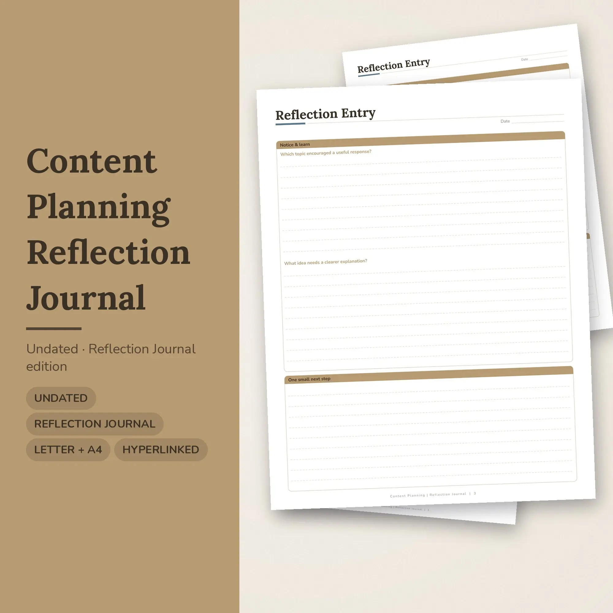Content Planning Reflection Journal Planner PDF - Sand preview