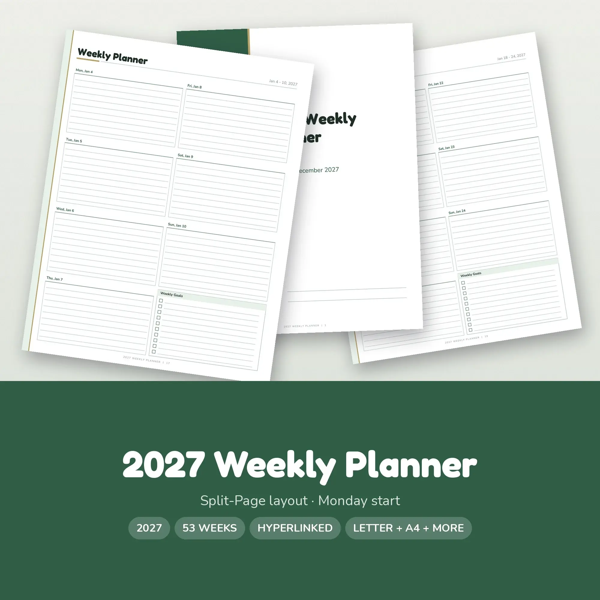 2027 Digital Weekly Planner, Hyperlinked PDF + Printable, Forest preview