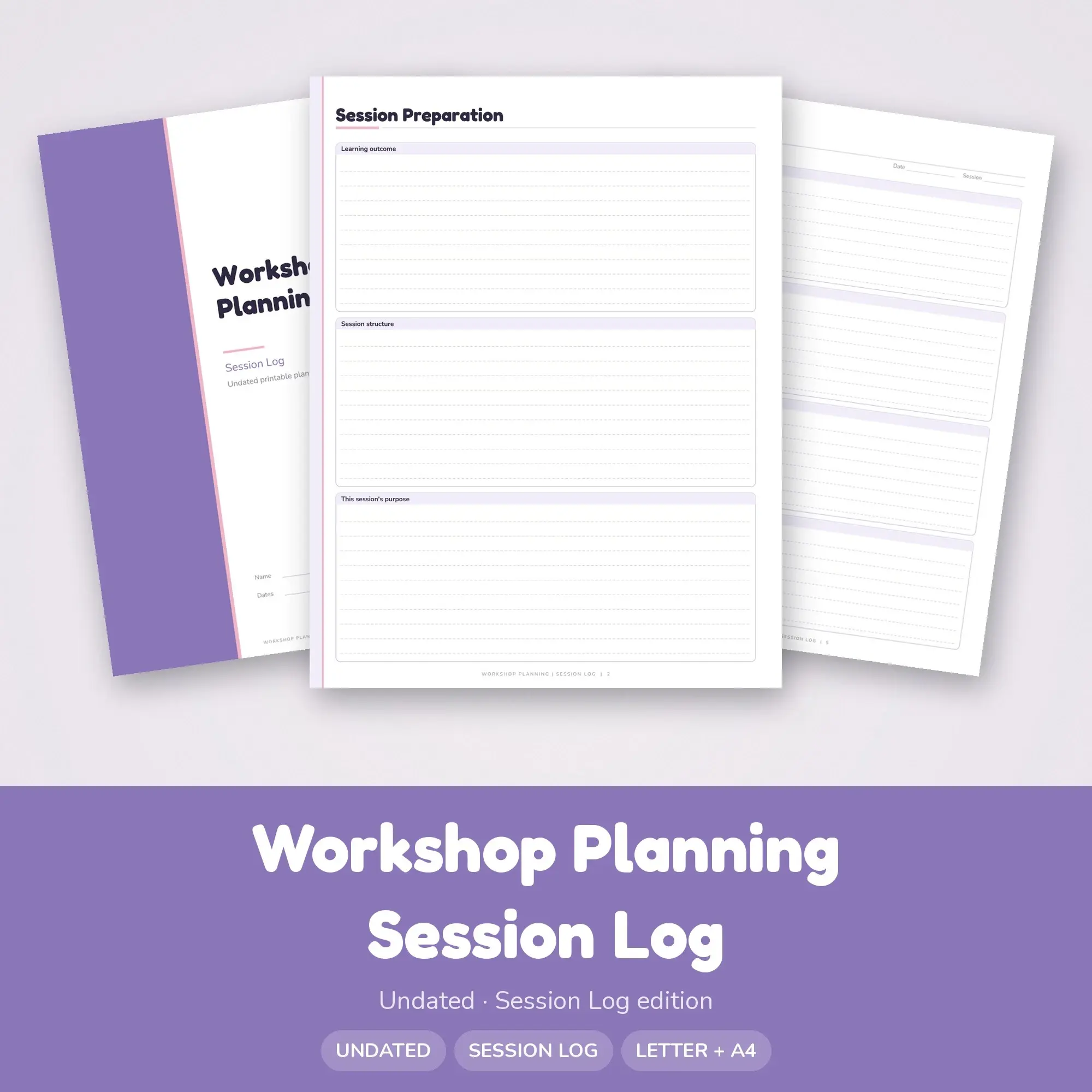 Workshop Planning Session Log Planner PDF - Lavender preview
