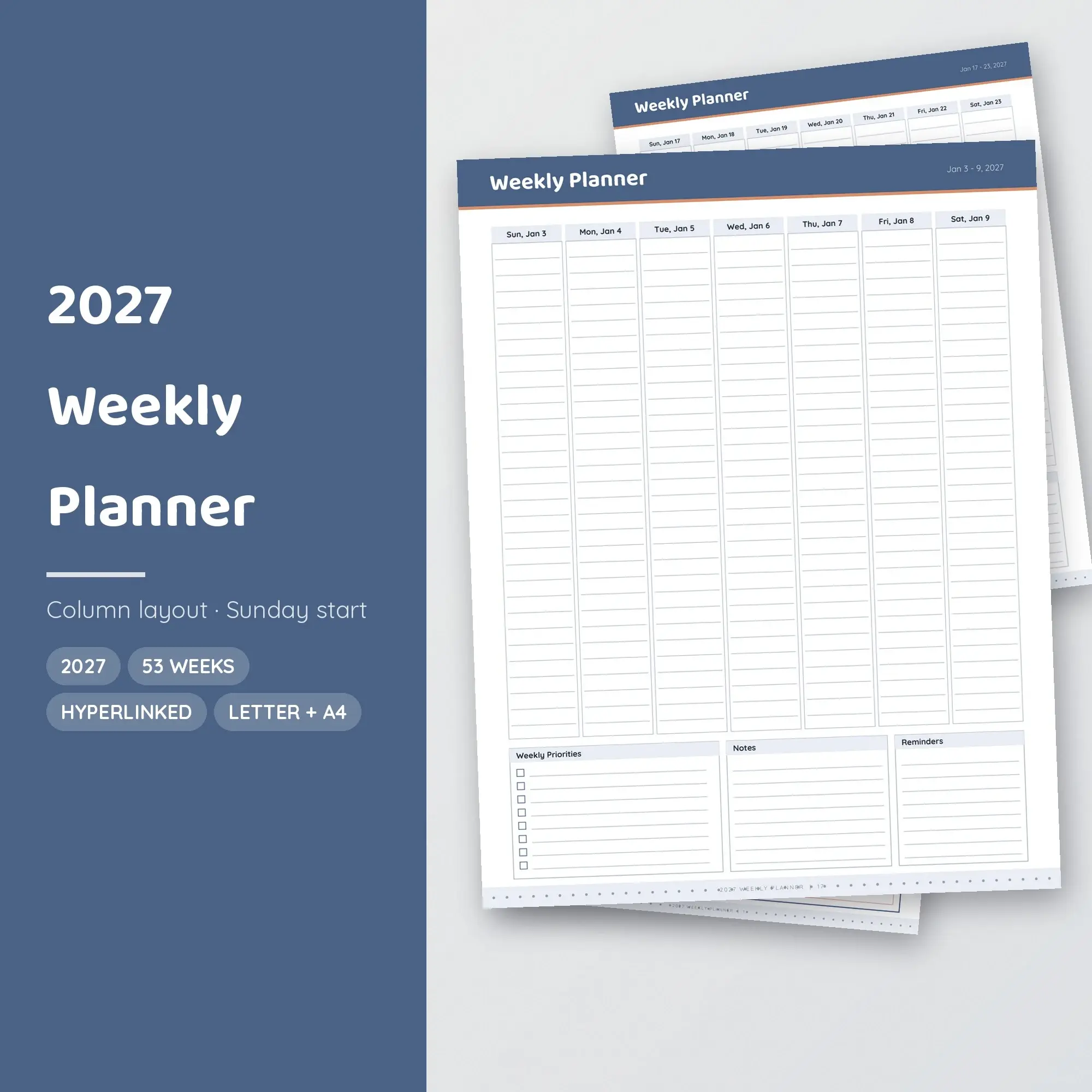 Fun 2027 Digital Planner, Weekly Layout, Tablet + Print PDF preview