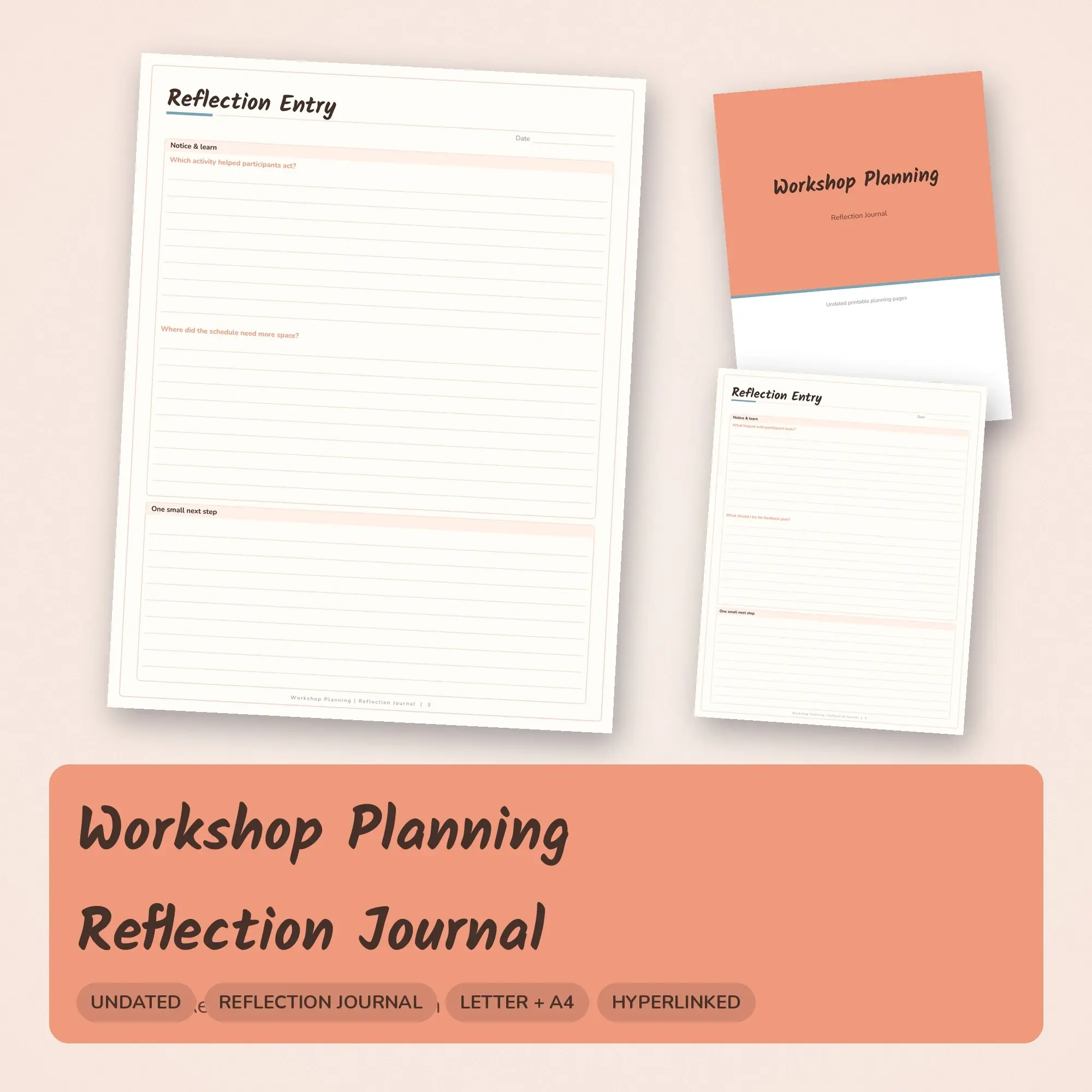 Workshop Planning Reflection Journal Planner PDF - Peach preview