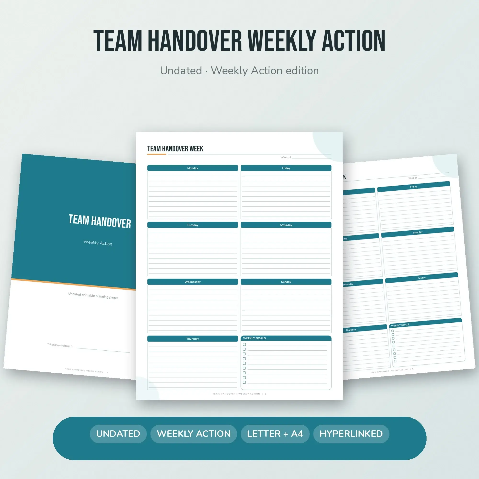 Team Handover Weekly Action Planner PDF - Ocean Teal preview