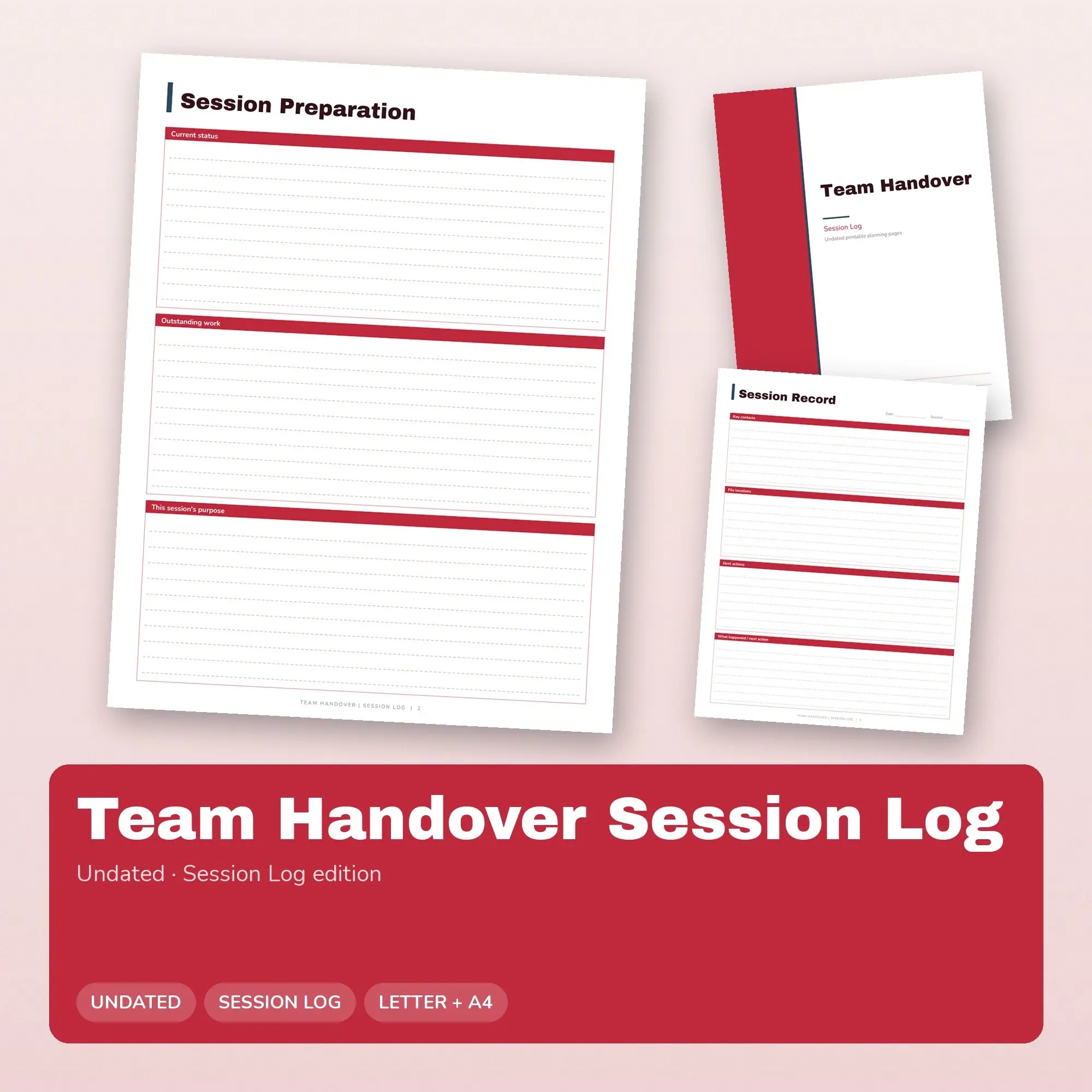 Team Handover Session Log Planner PDF - Cherry preview