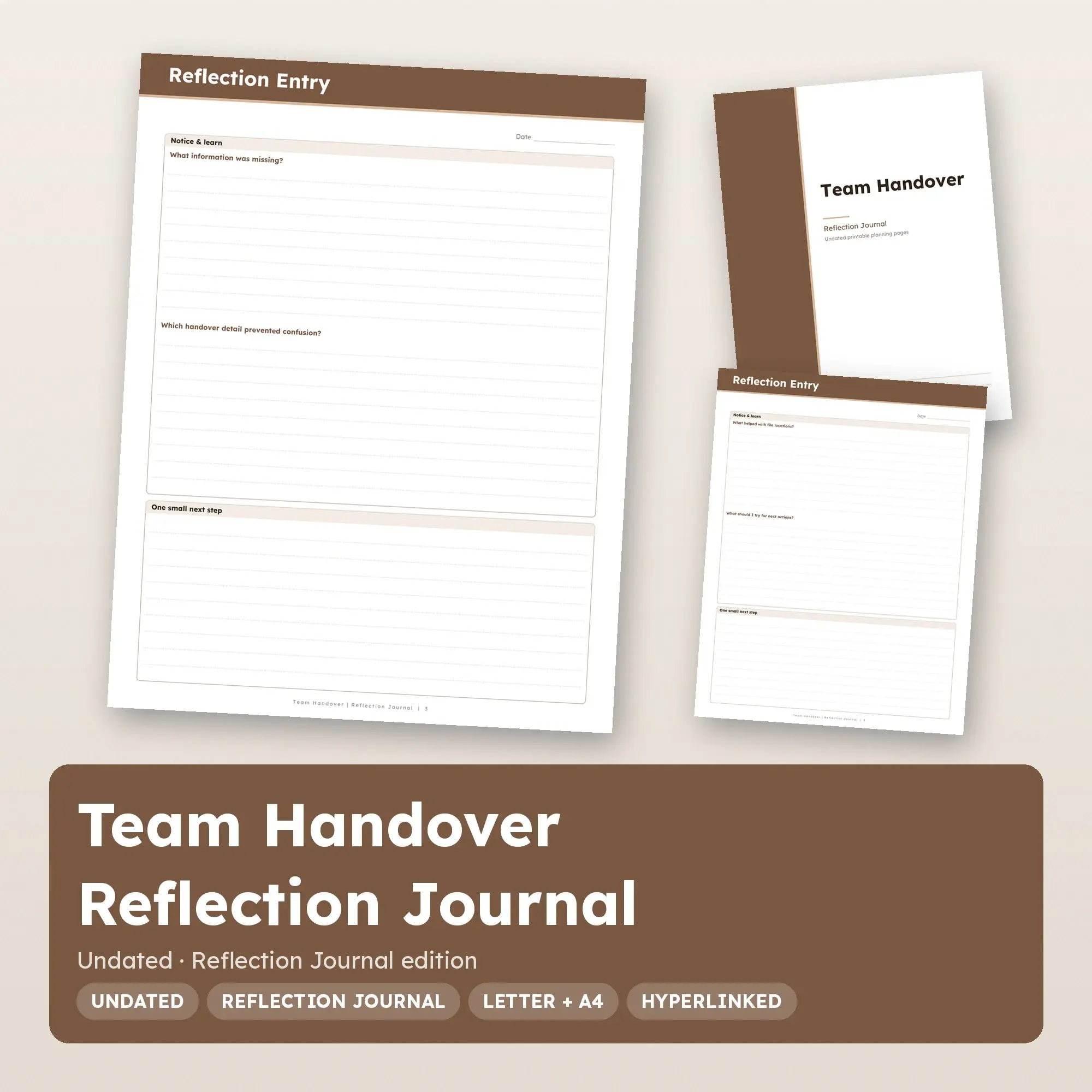 Team Handover Reflection Journal Planner PDF - Cocoa preview
