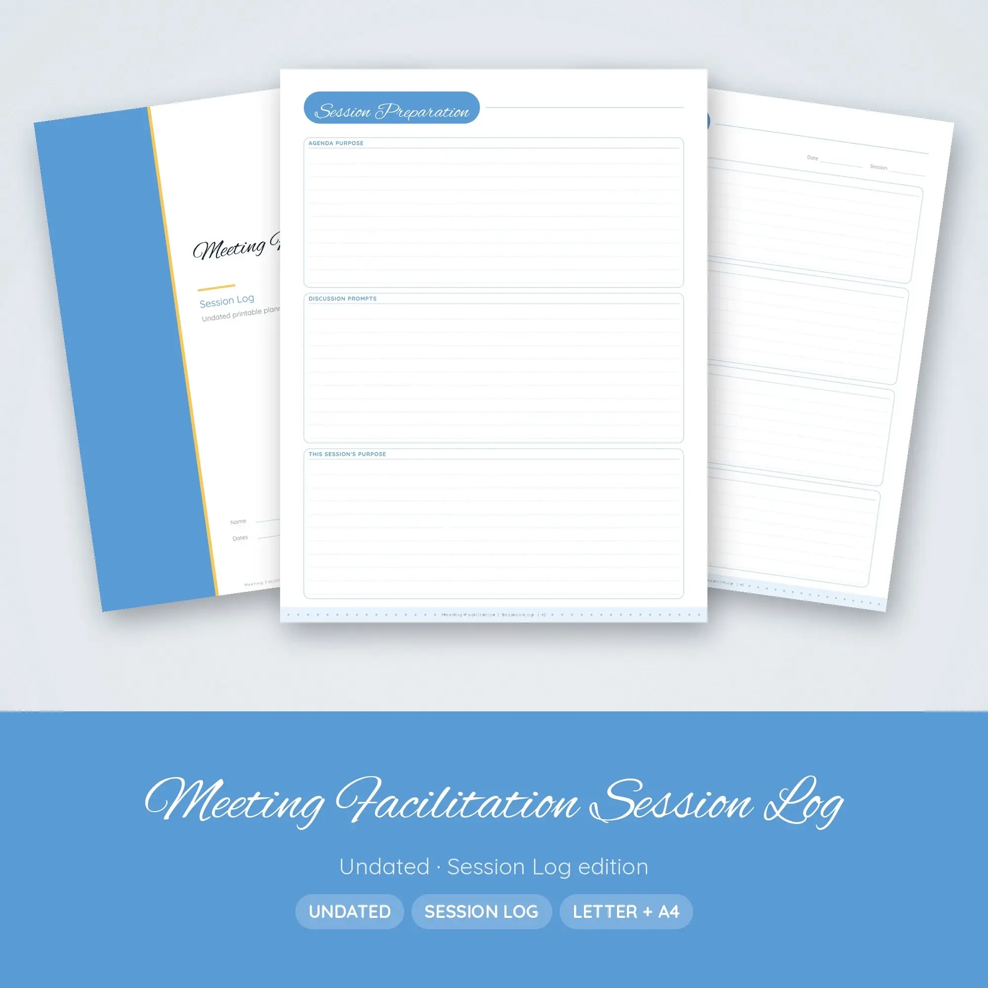 Meeting Facilitation Session Log Planner PDF - Sky Blue preview