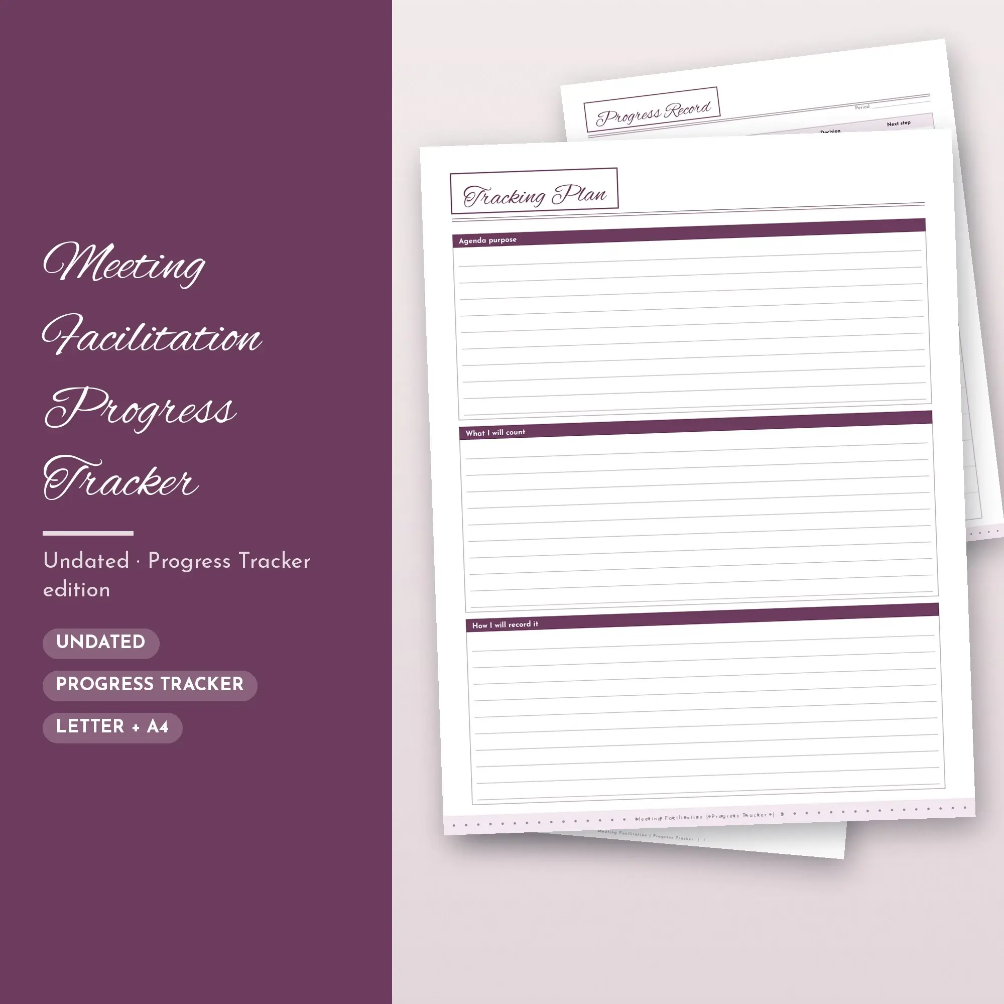 Meeting Facilitation Progress Tracker Planner PDF - Plum preview