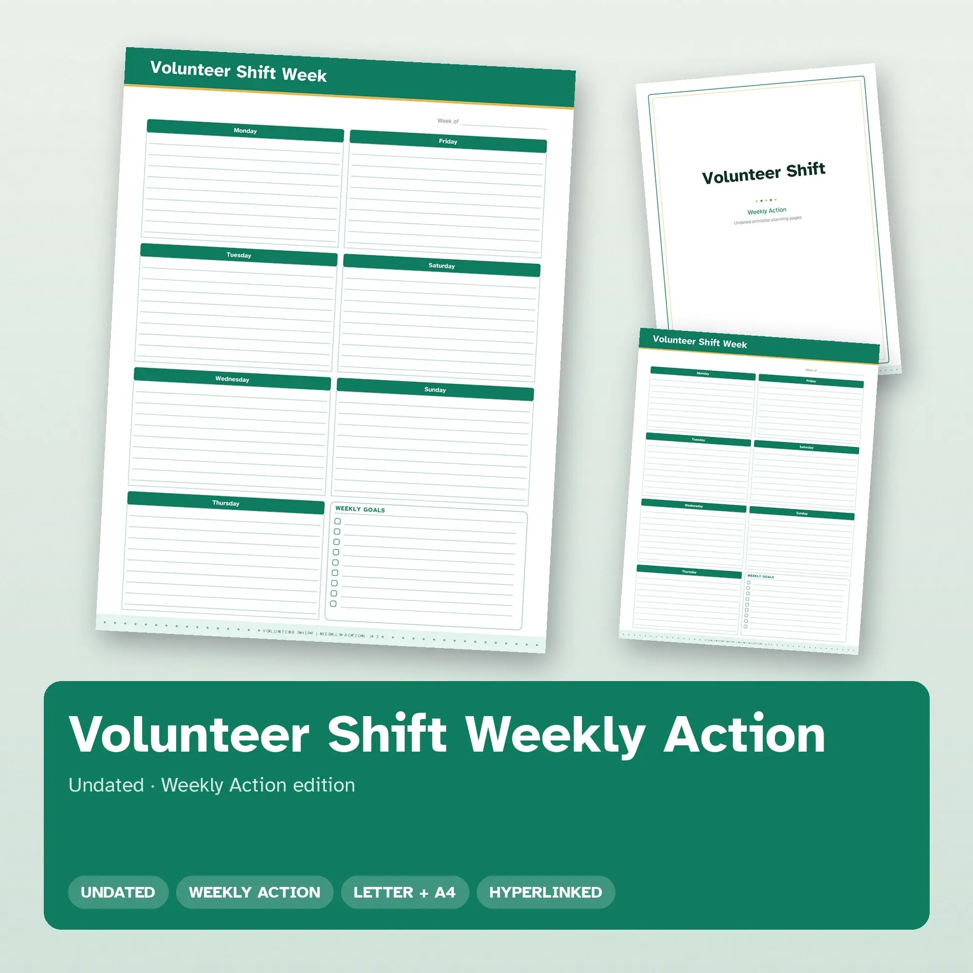 Volunteer Shift Weekly Action Planner PDF - Emerald preview
