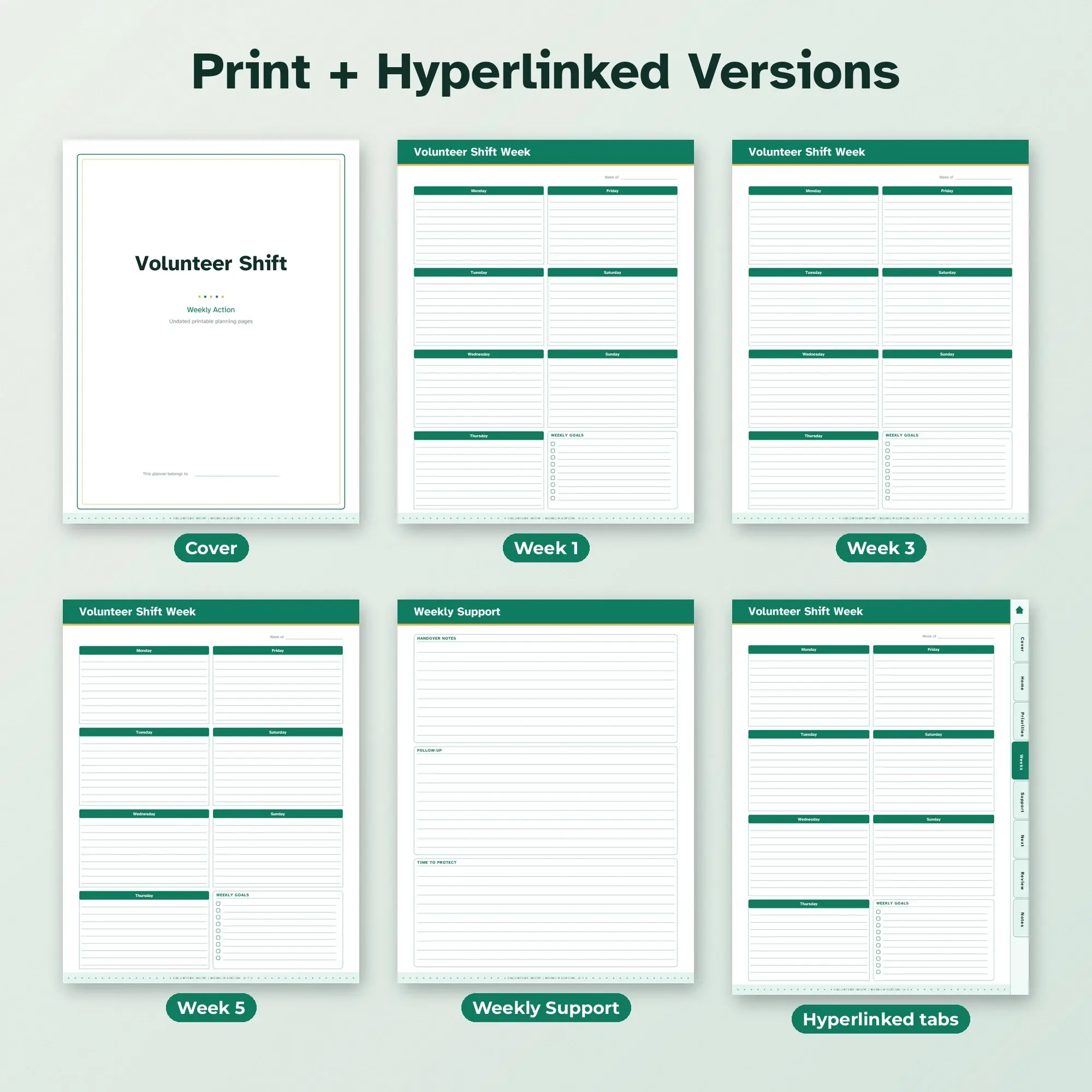 Volunteer Shift Weekly Action Planner PDF - Emerald, preview 2 of 2