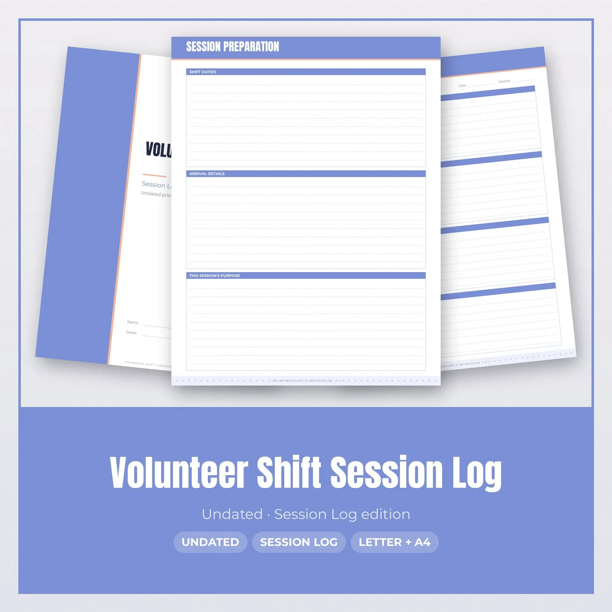 Volunteer Shift Session Log Planner PDF - Periwinkle, preview 1 of 2