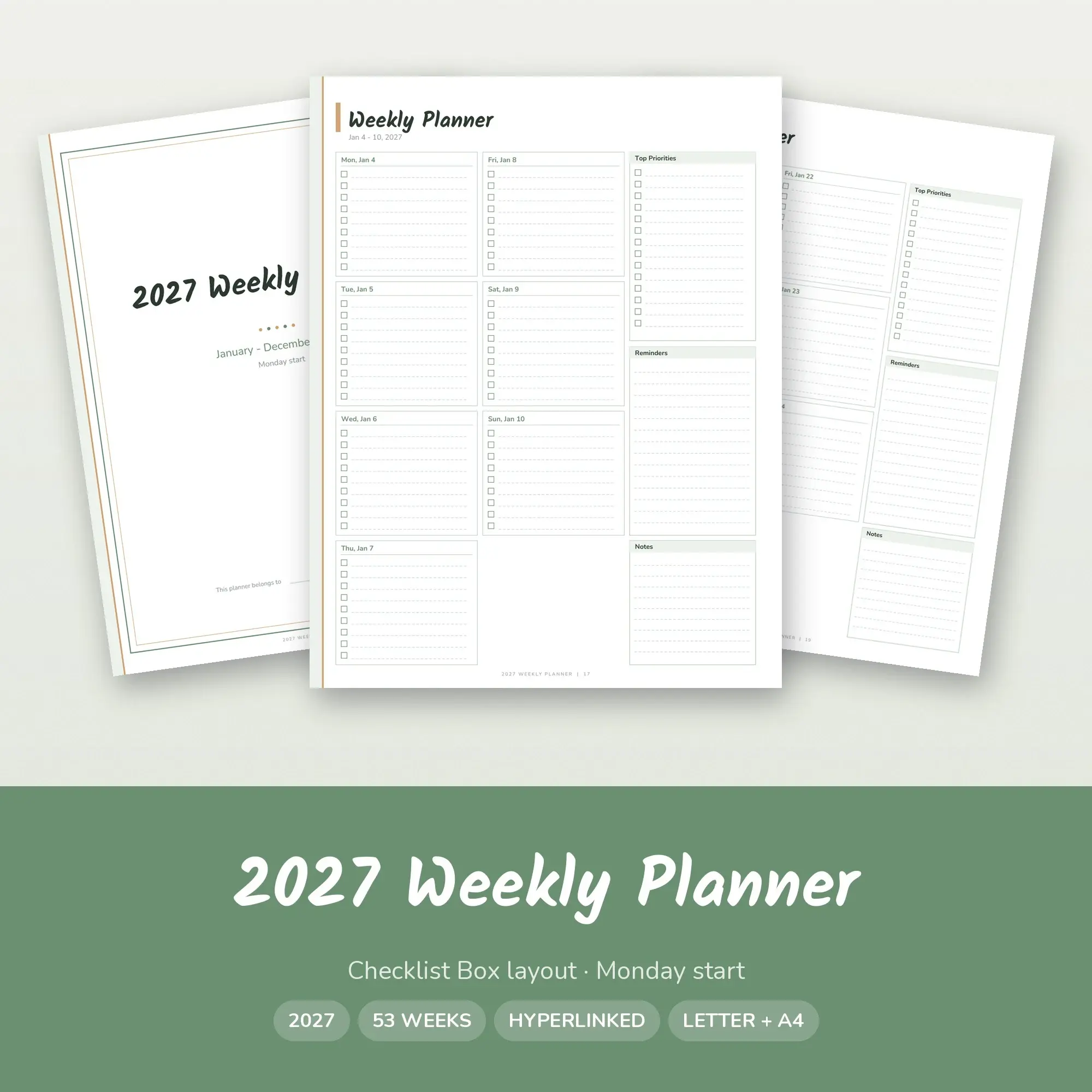 Hyperlinked 2027 Weekly Planner PDF for Tablet + Printable, Boho, preview 1 of 2