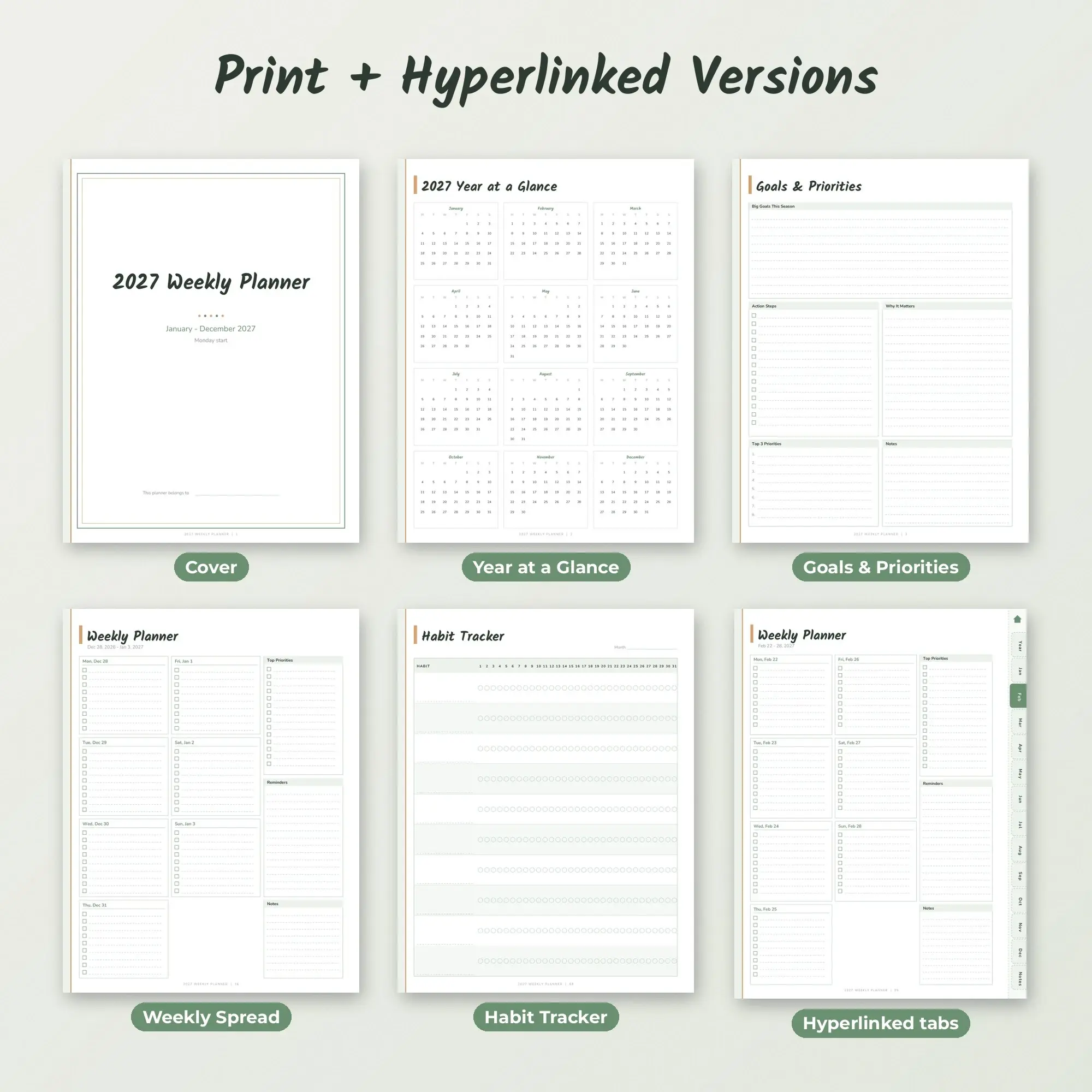 Hyperlinked 2027 Weekly Planner PDF for Tablet + Printable, Boho, preview 2 of 2